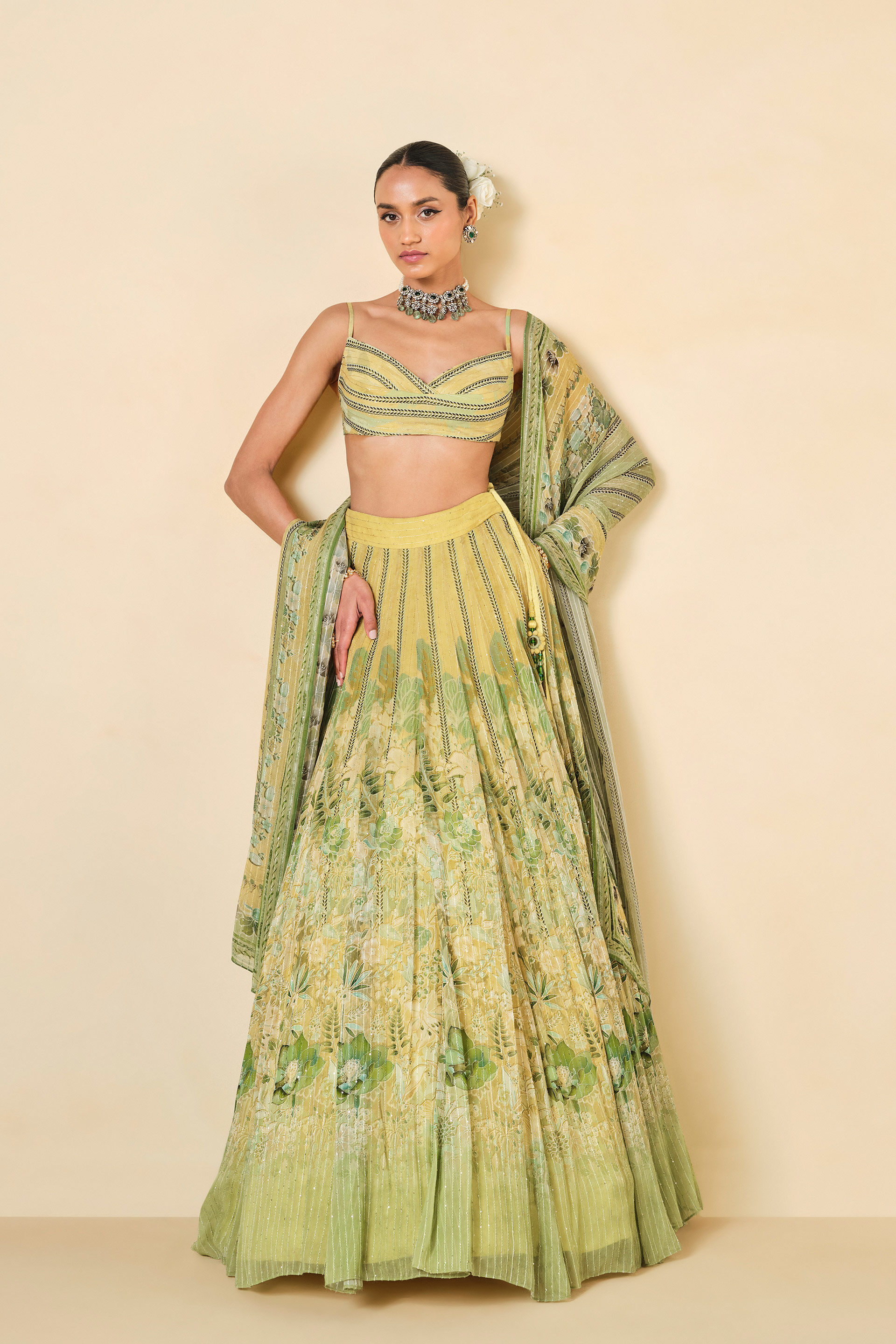 Myuna Sequin Georgette Lehenga - Sage, Sage, image 1