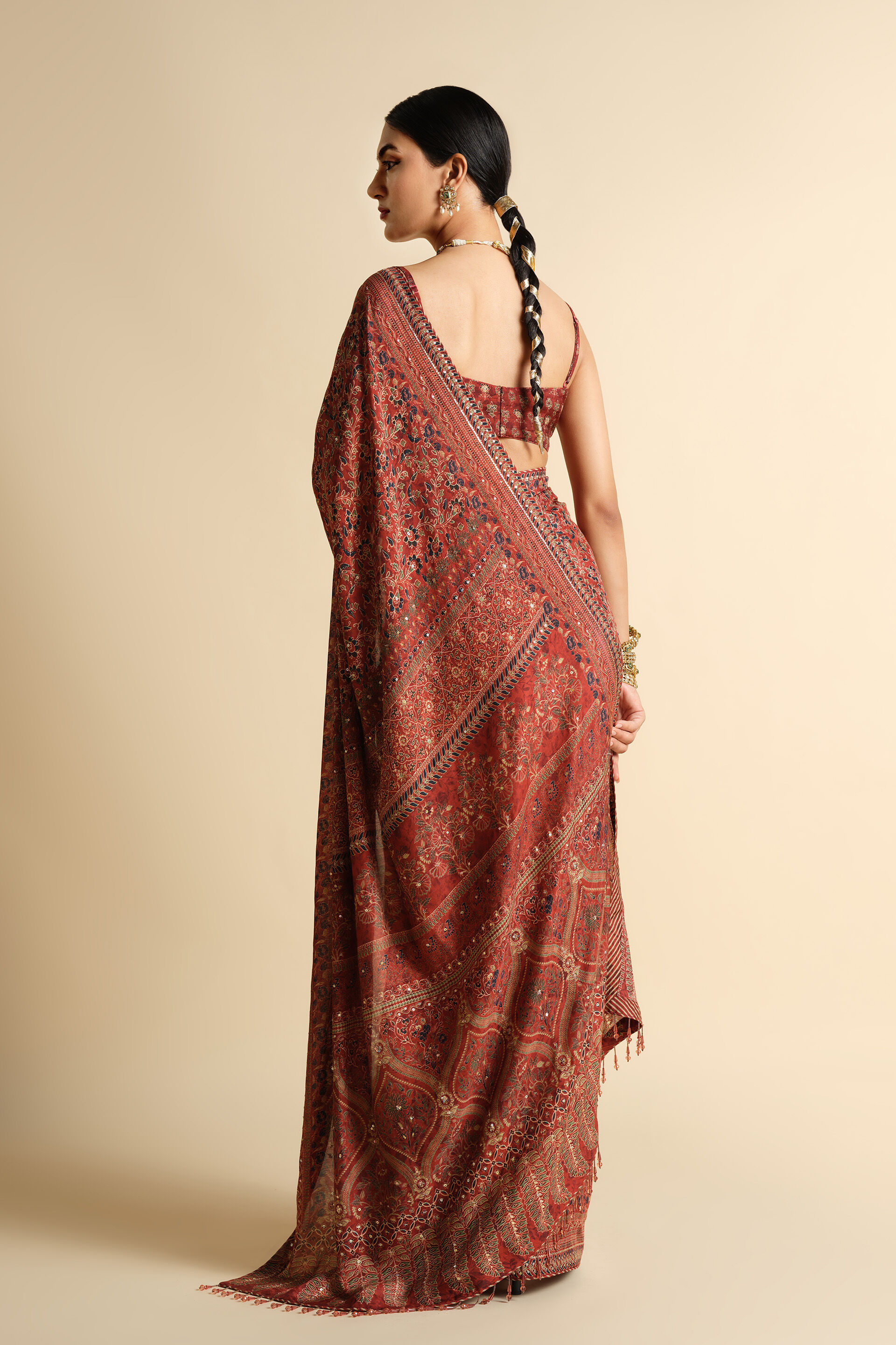 Apramiti Sequin Saree - Red, Red, image 2