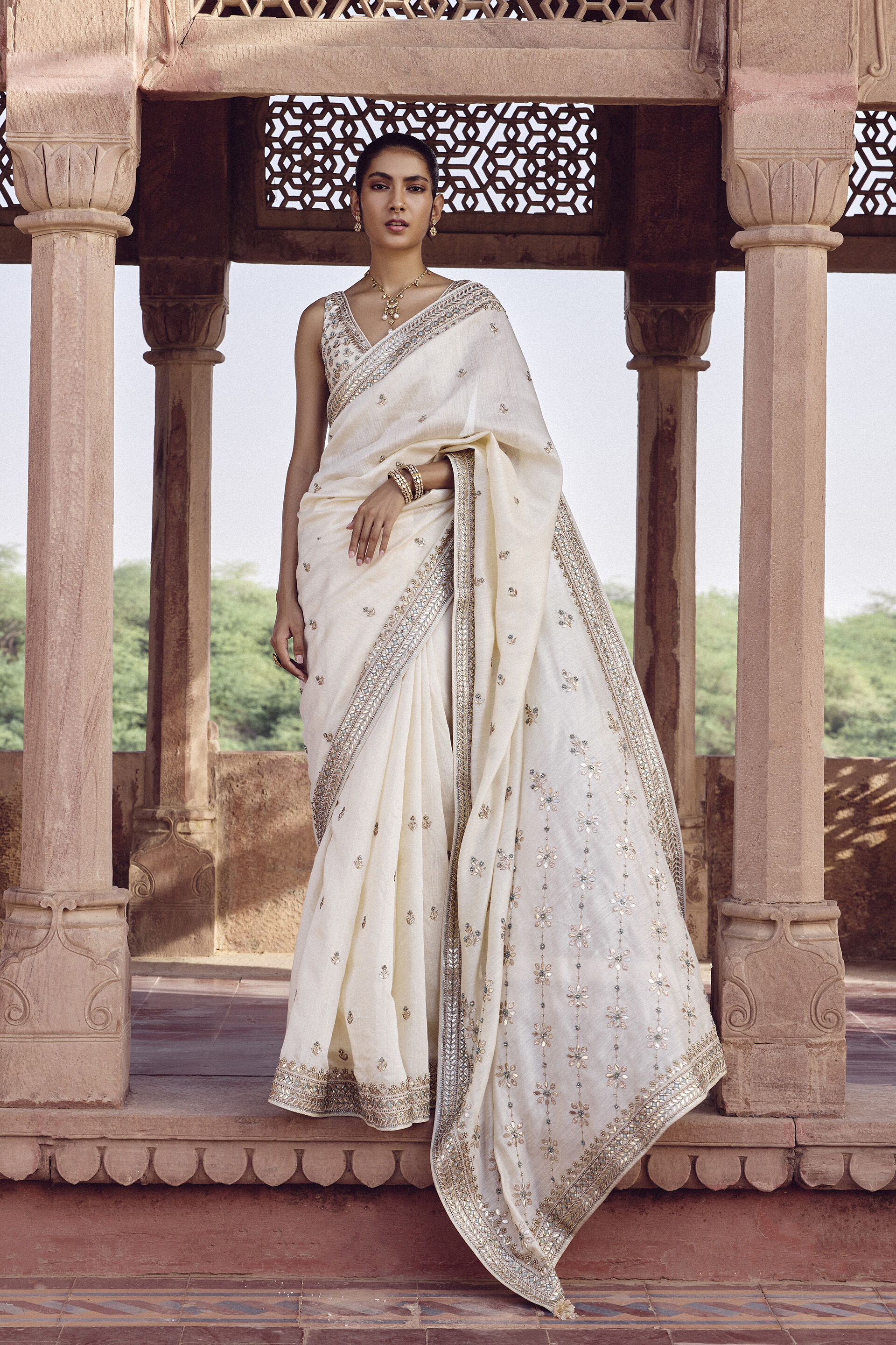 Aashrita Gota Patti Silk Saree - Ivory