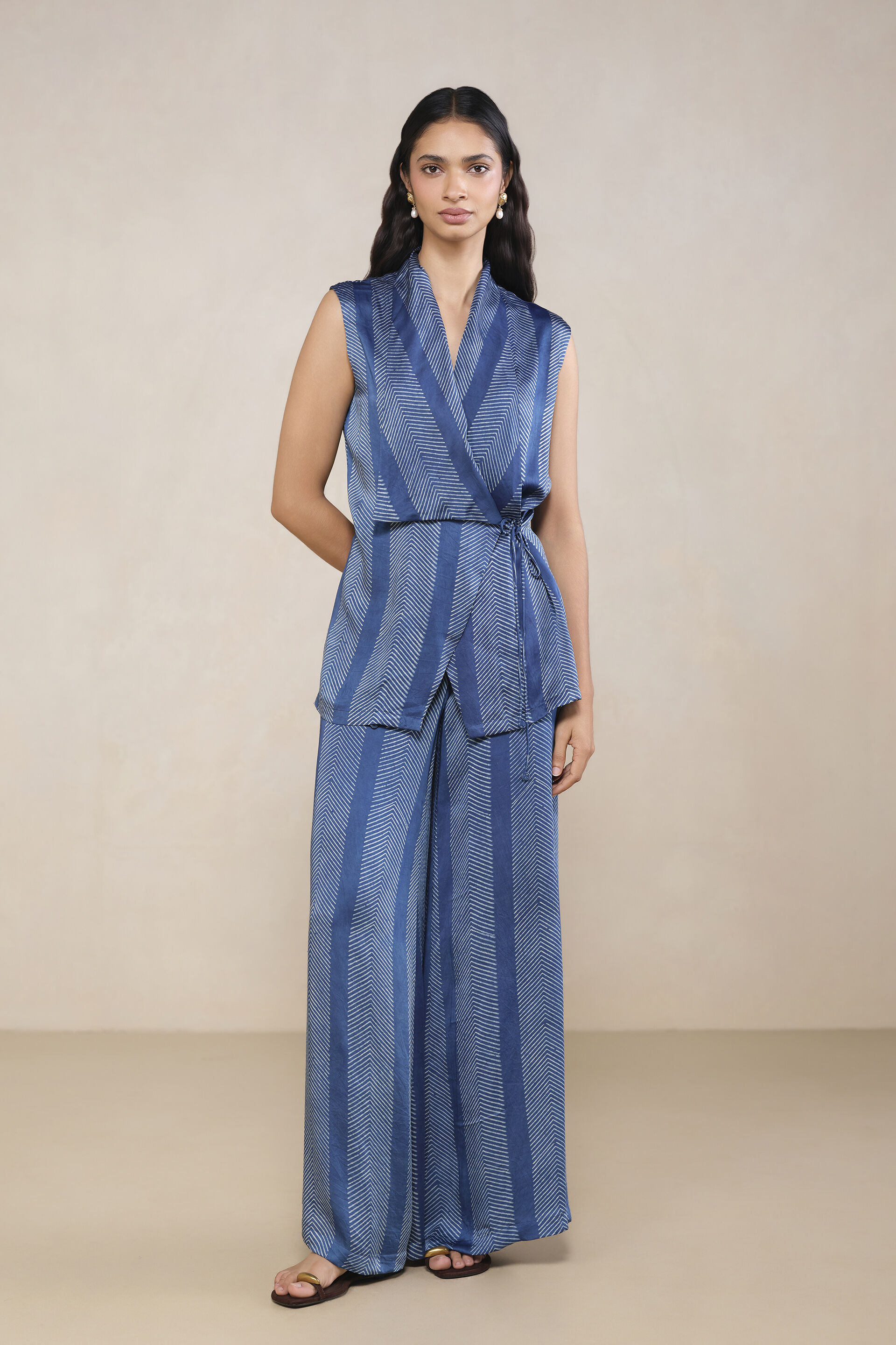 Gam Ajrakh Hand-block Printed Co-ord in Blue, Blue, image 1