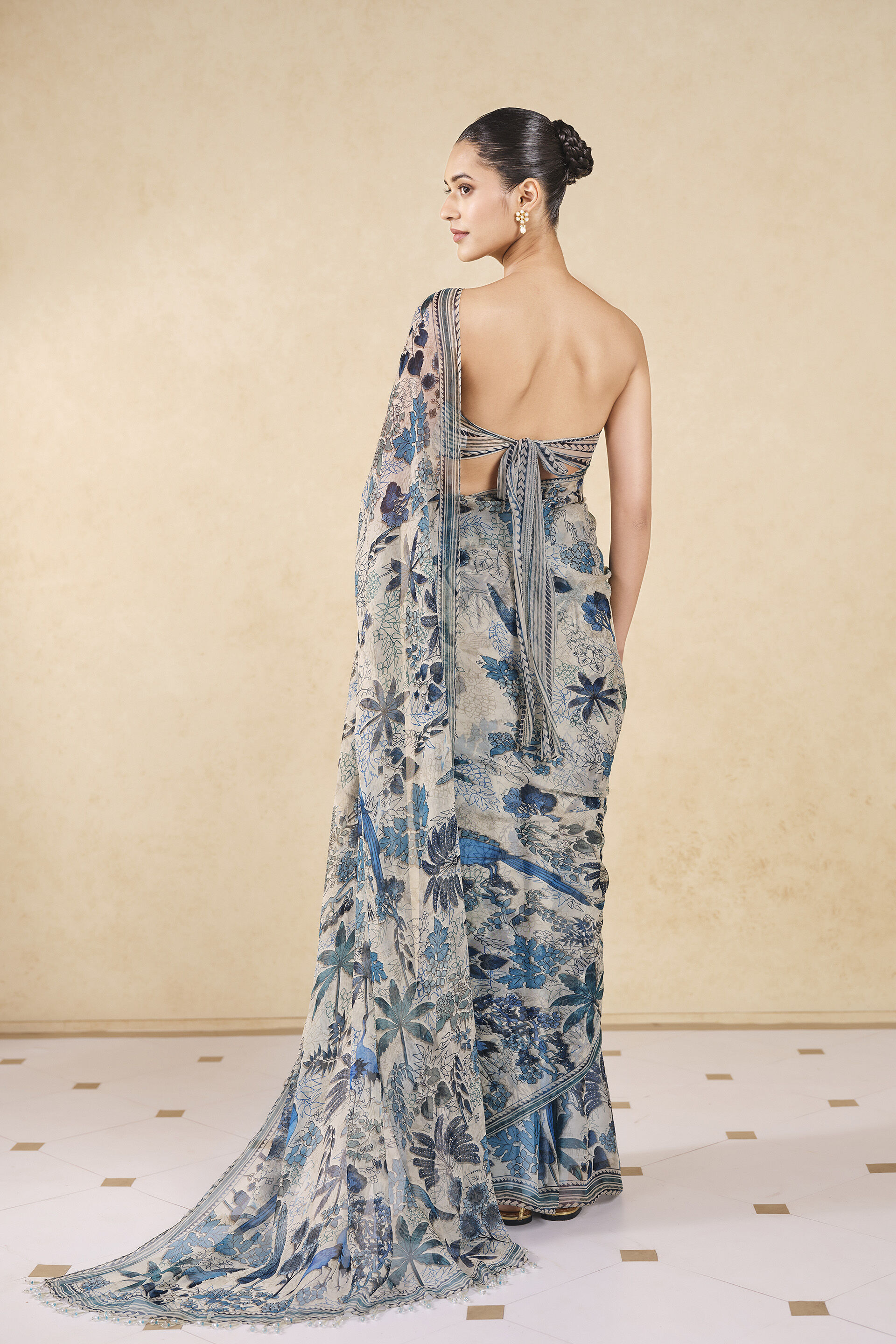 Turaya Printed Saree - Beige, Beige, image 2