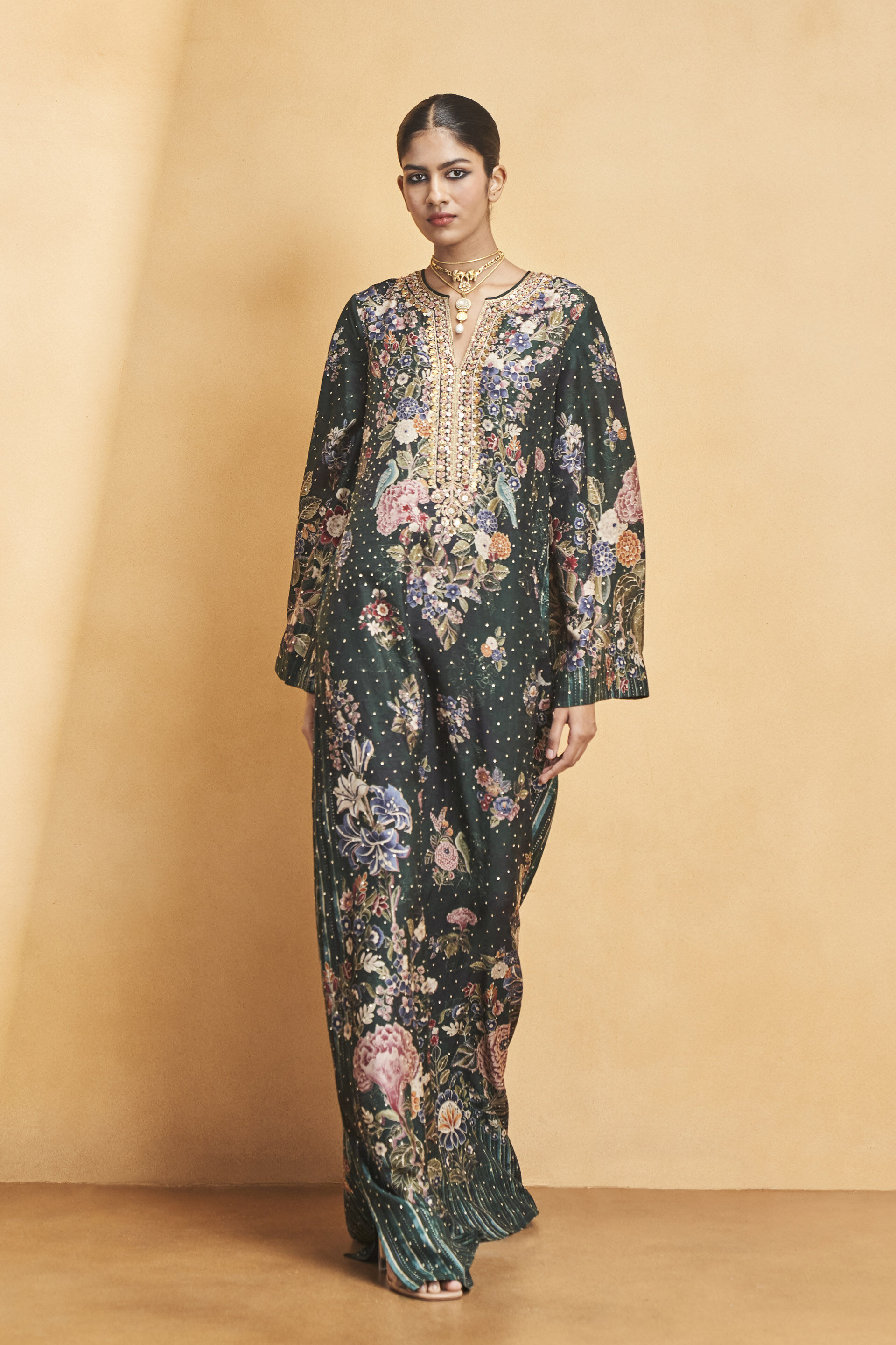 Life Of The Nightforest Embroidered Zardozi Kaftan - Green, Green, image 4