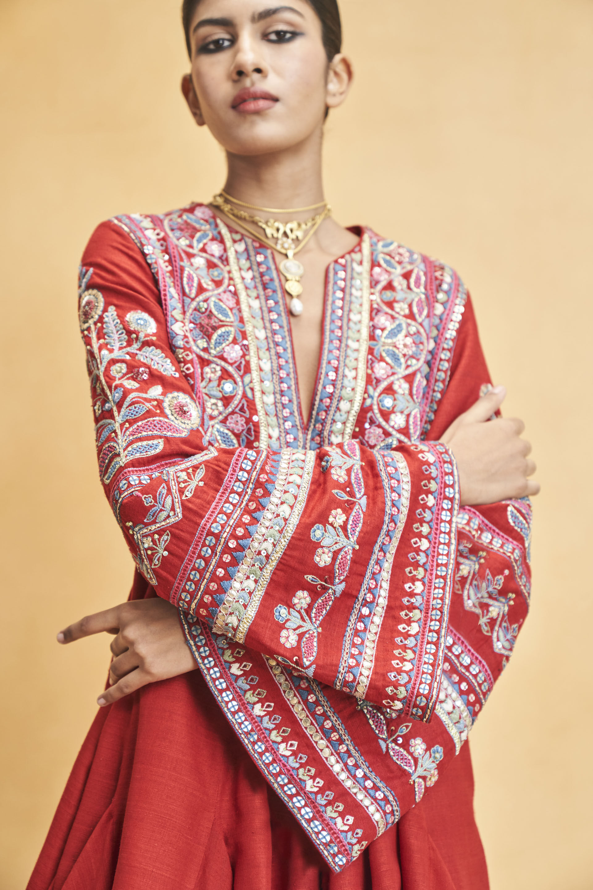 Spirit Of The Forest Embroidered Silk Dress - Red, Red, image 5