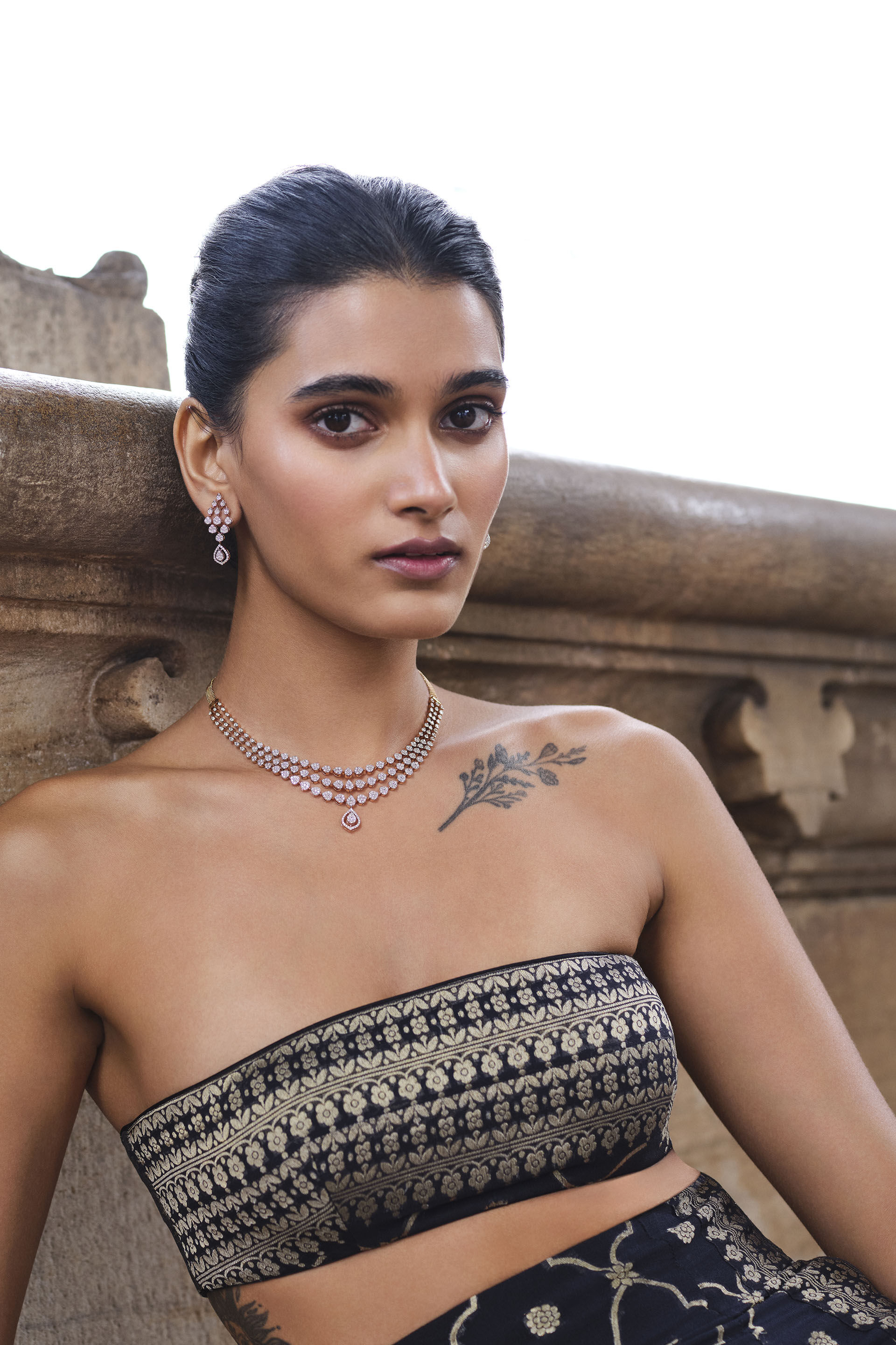 Nozomi Woven Benarasi Skirt Set - Black, Black, image 6