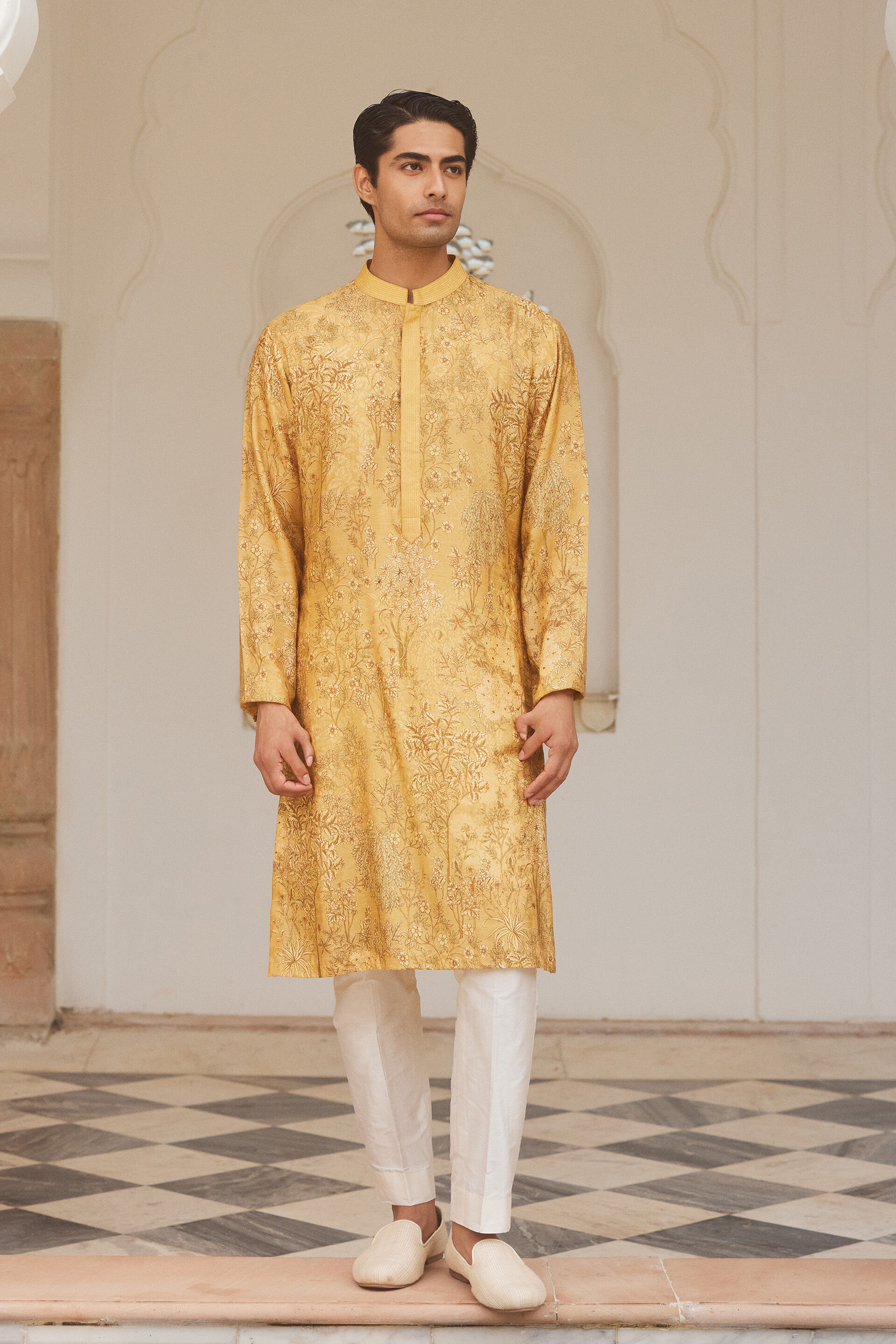 Udyat Silk Kurta - Mustard, Mustard, image 1