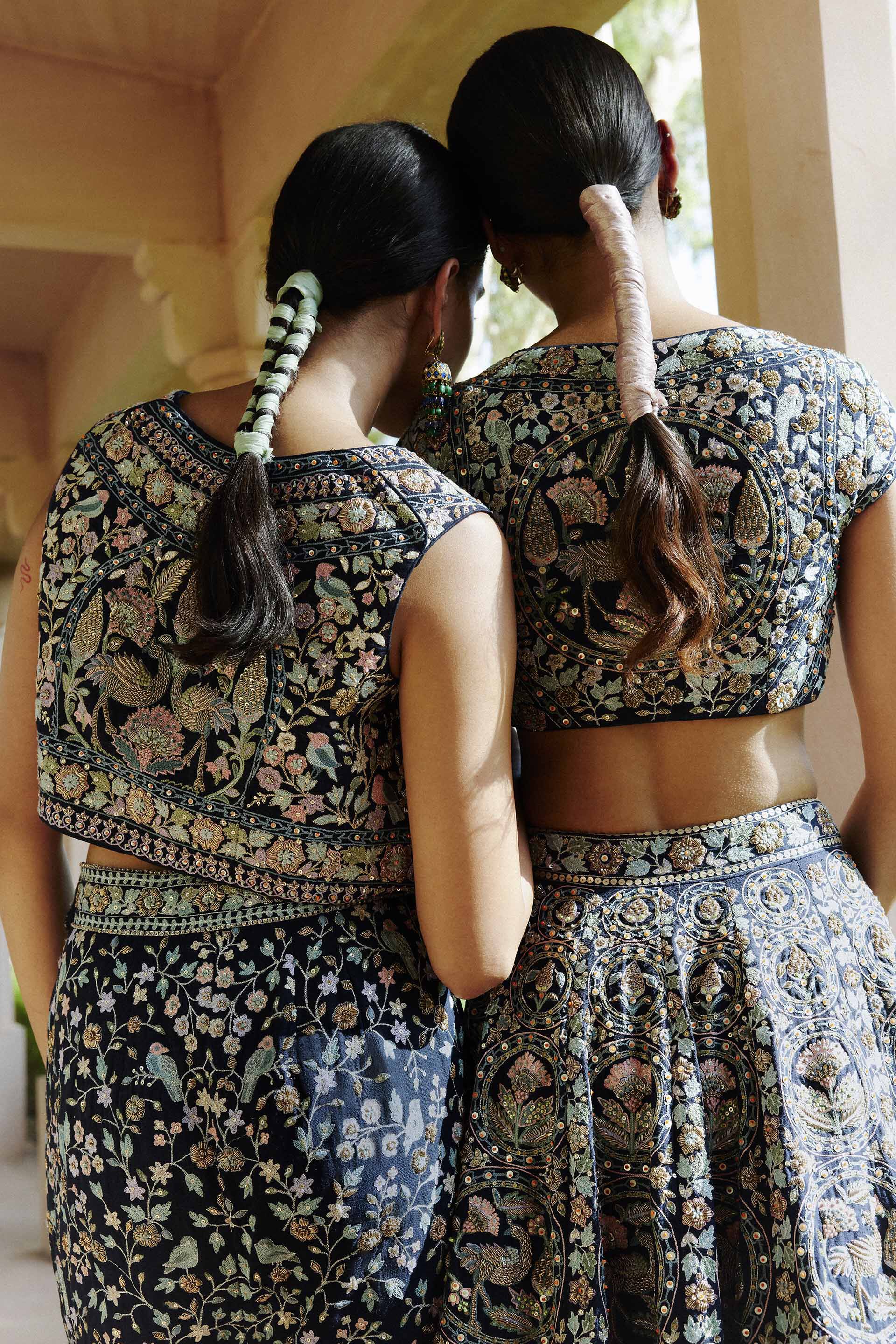 Jala Resham & Zardozi Silk Gharara Set - Navy Blue