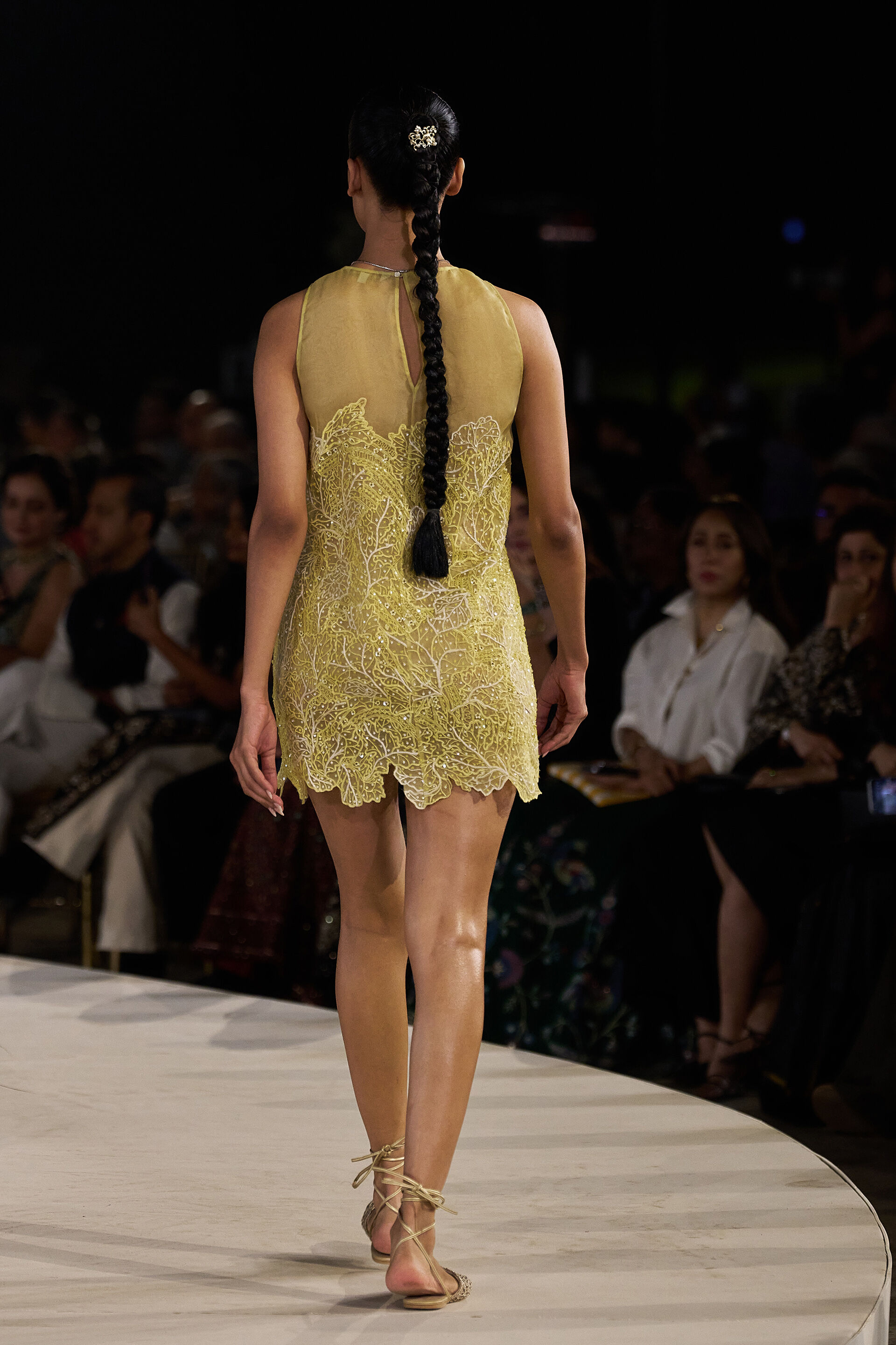 Summerleaf Embroidered Applique Silk Dress - Yellow