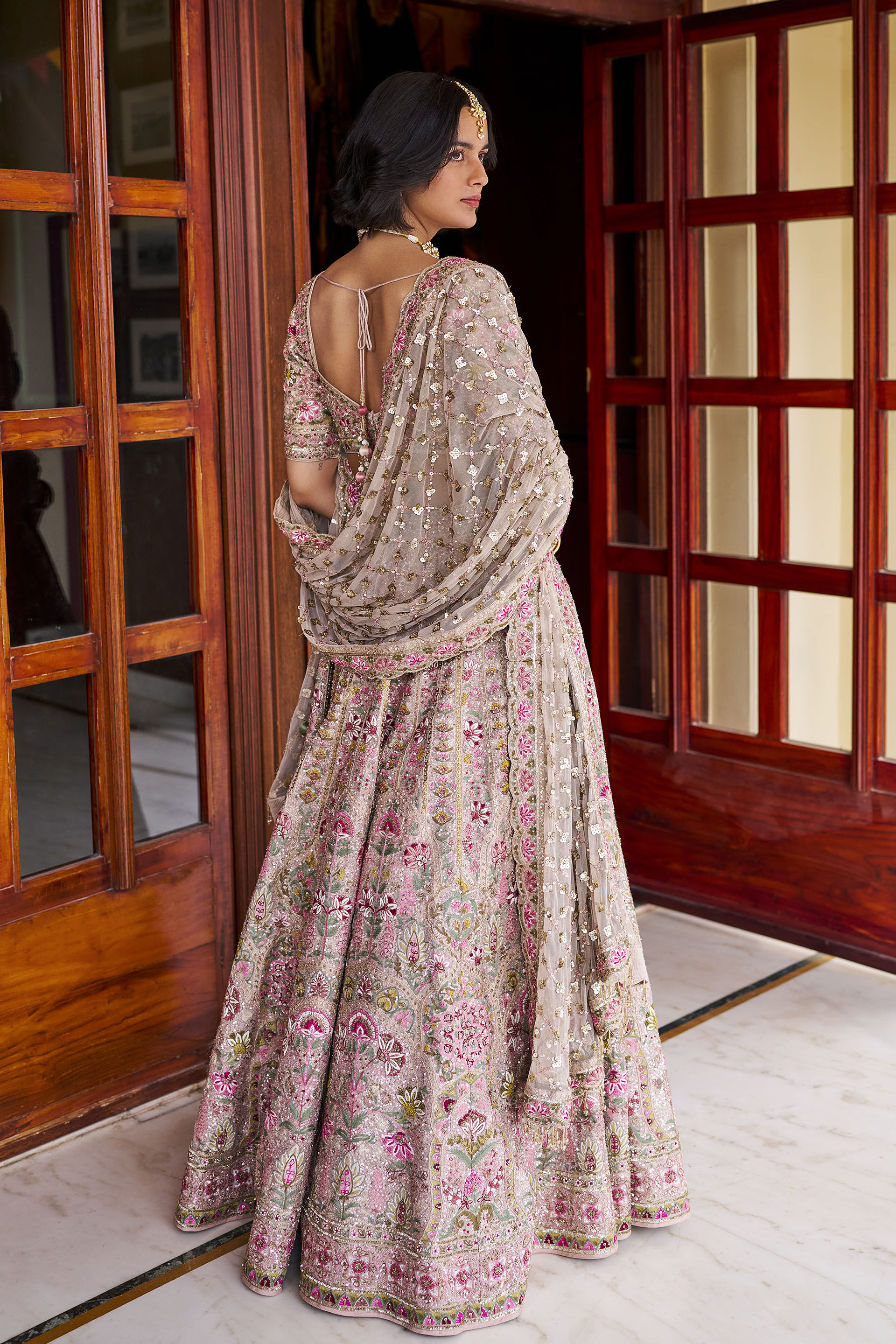 Joy Embroidered Zardozi Silk Lehenga Set - ​Champagne