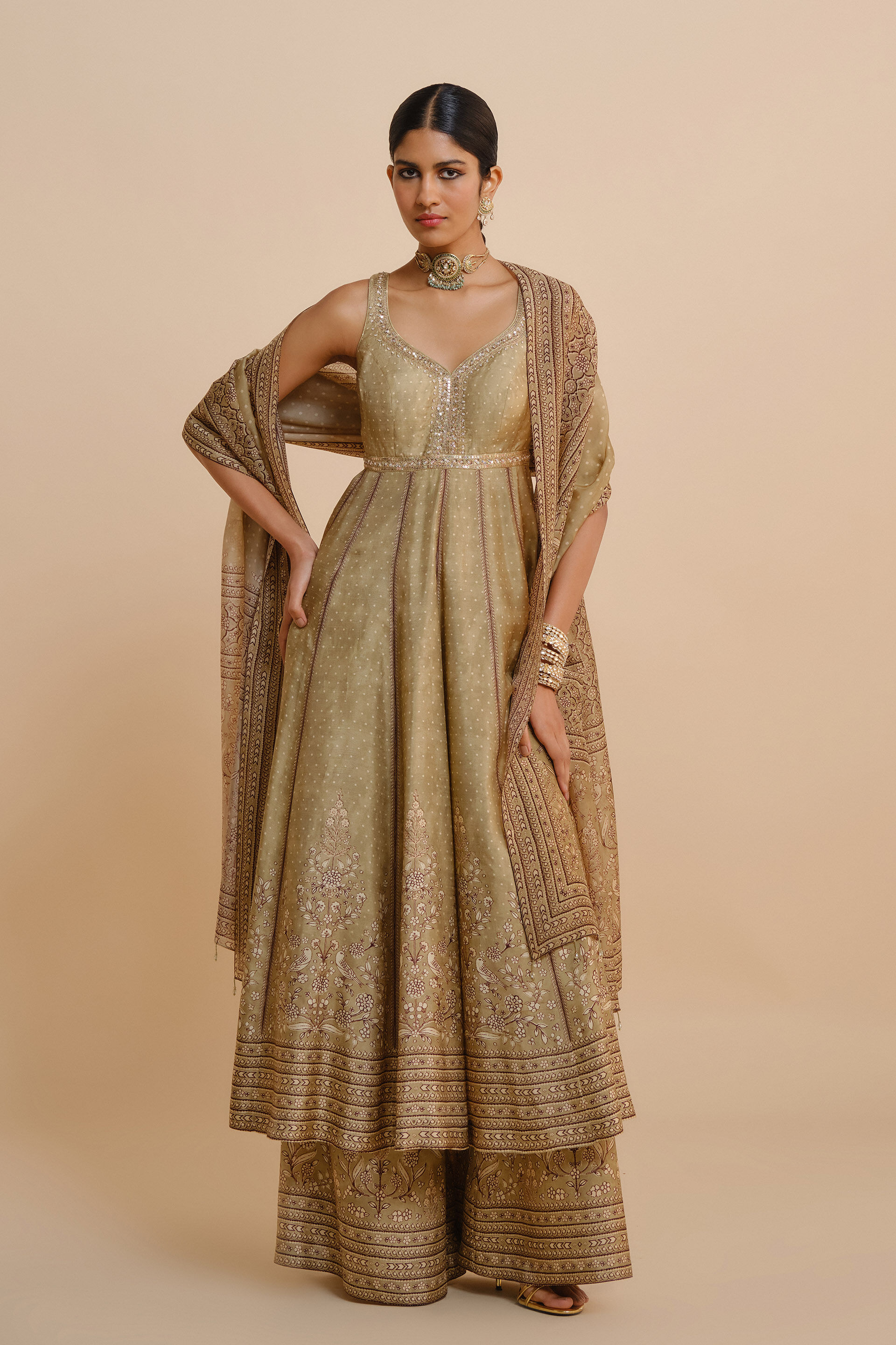 Rimaza Anarkali Silk Set - Sage