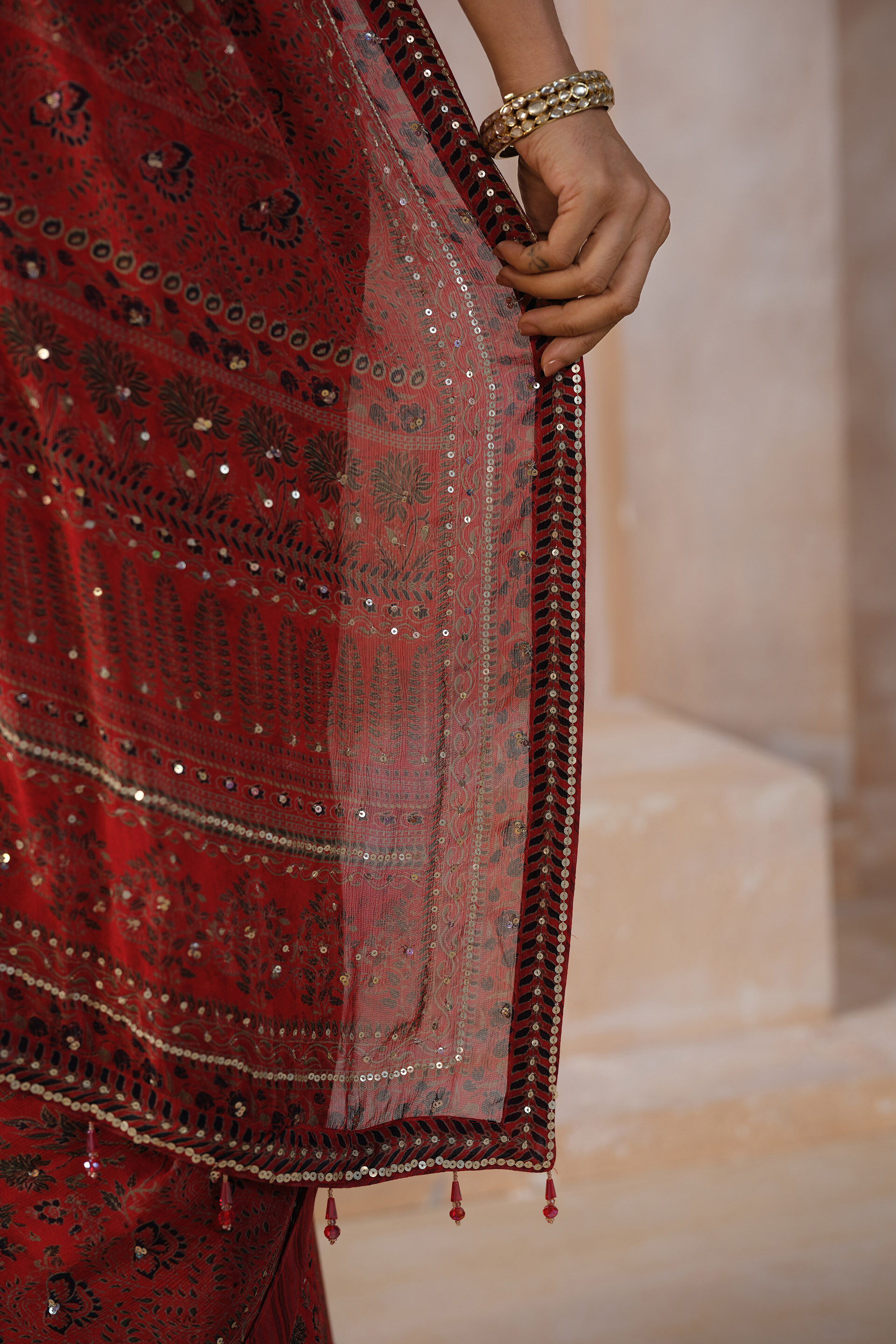 Alouette Chiffon Saree - Red, Red, image 5