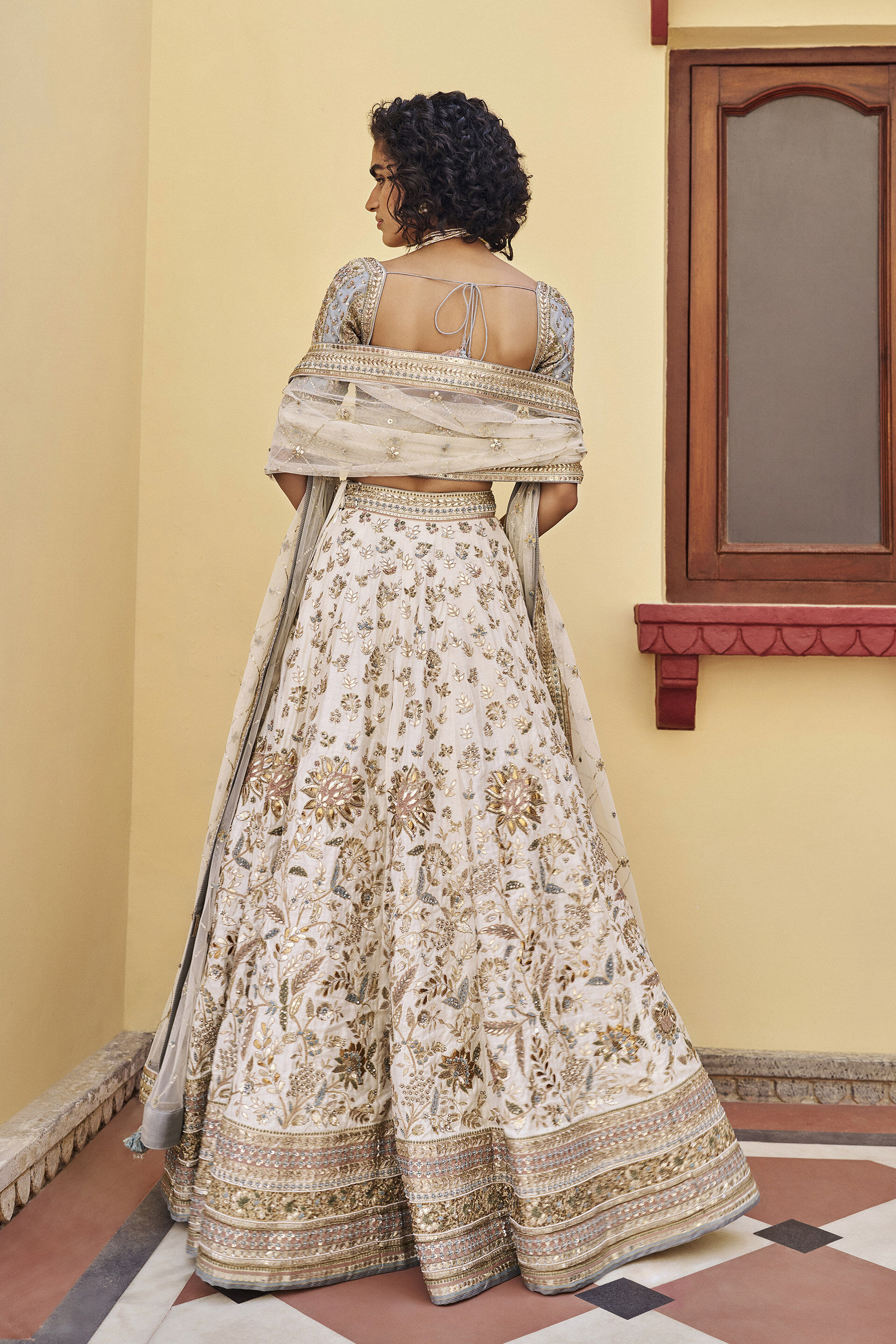 Kinship Gota Patti Silk Lehenga Set - ​Ivory, Ivory, image 2