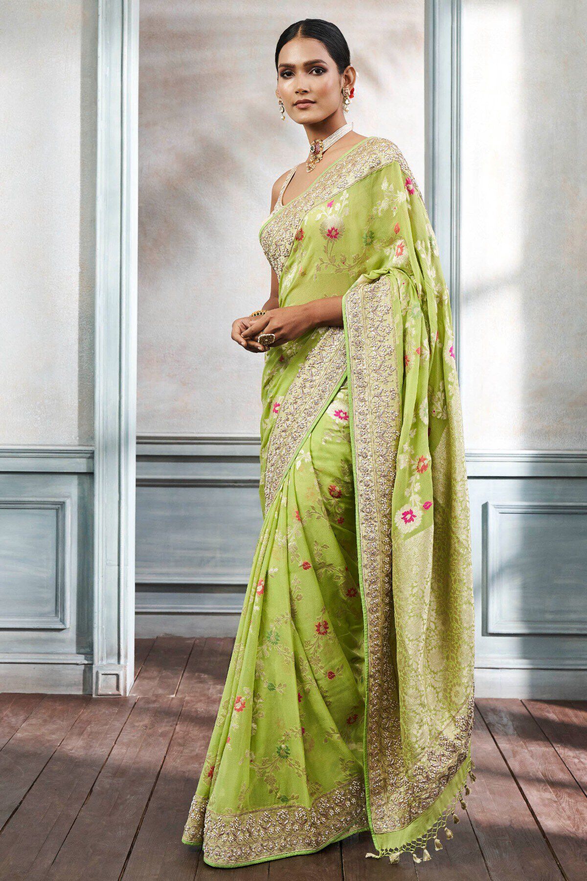 Panavi Saree Set- Lime, Lime, image 2