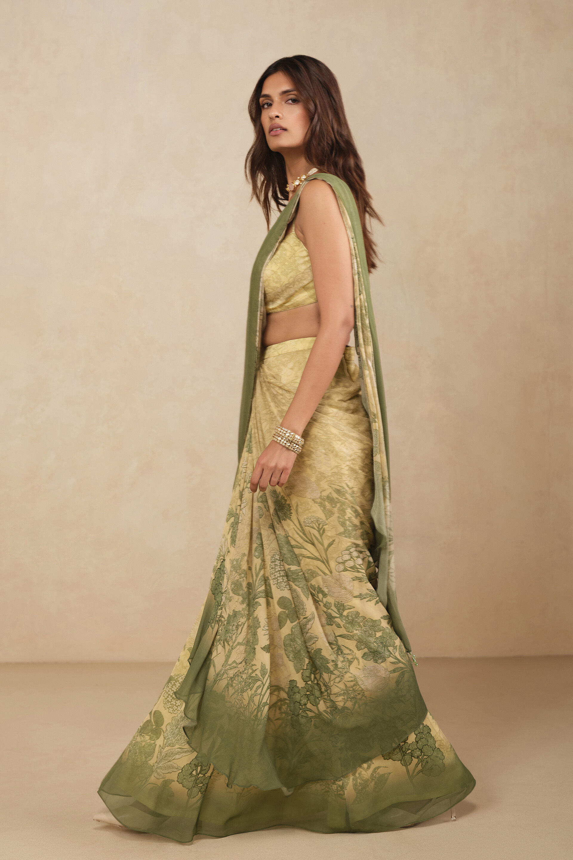 Esma Pre-draped Saree - Yellow, Yellow, image 3