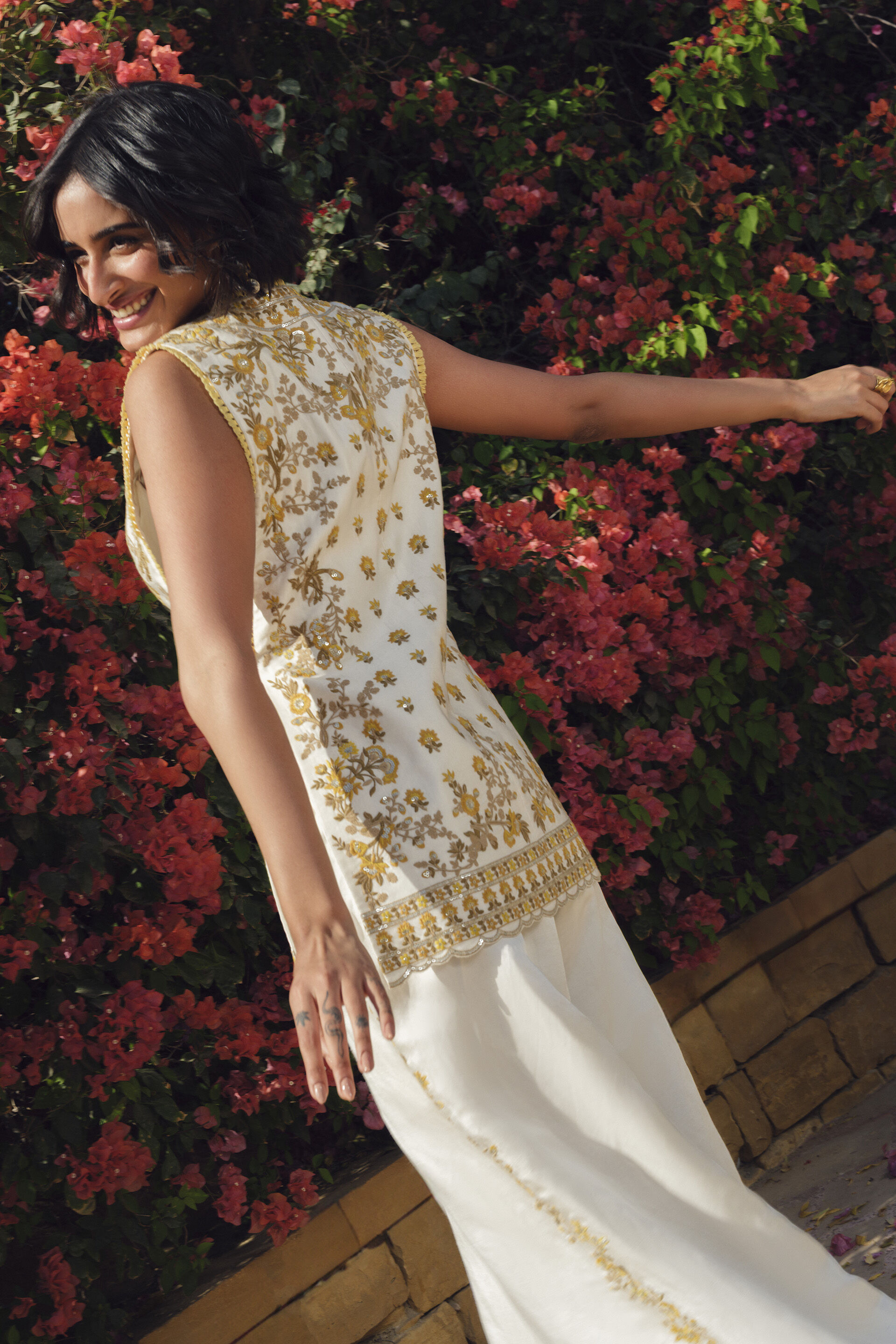 Amra Embroidered Palazzo Set - Natural