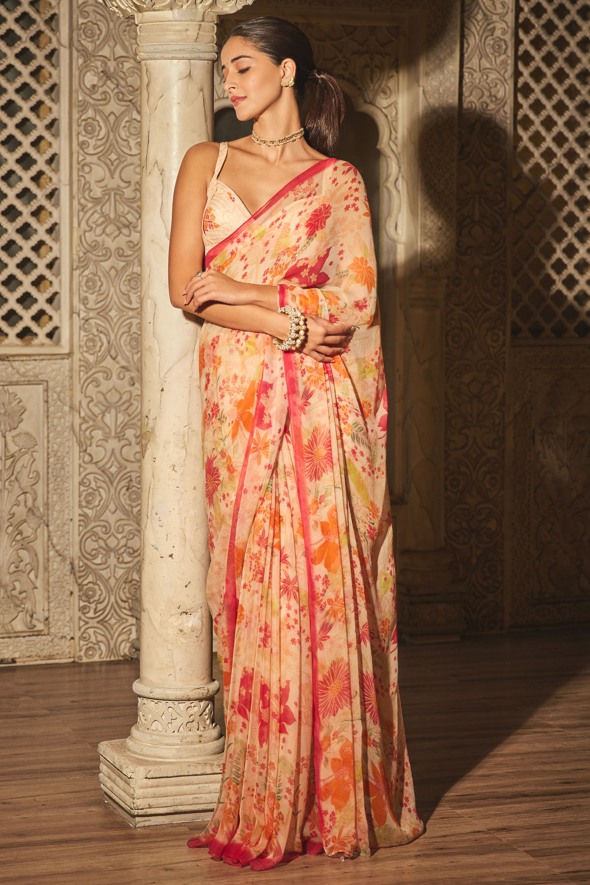 Kelda Saree Set -Cream, , image 1