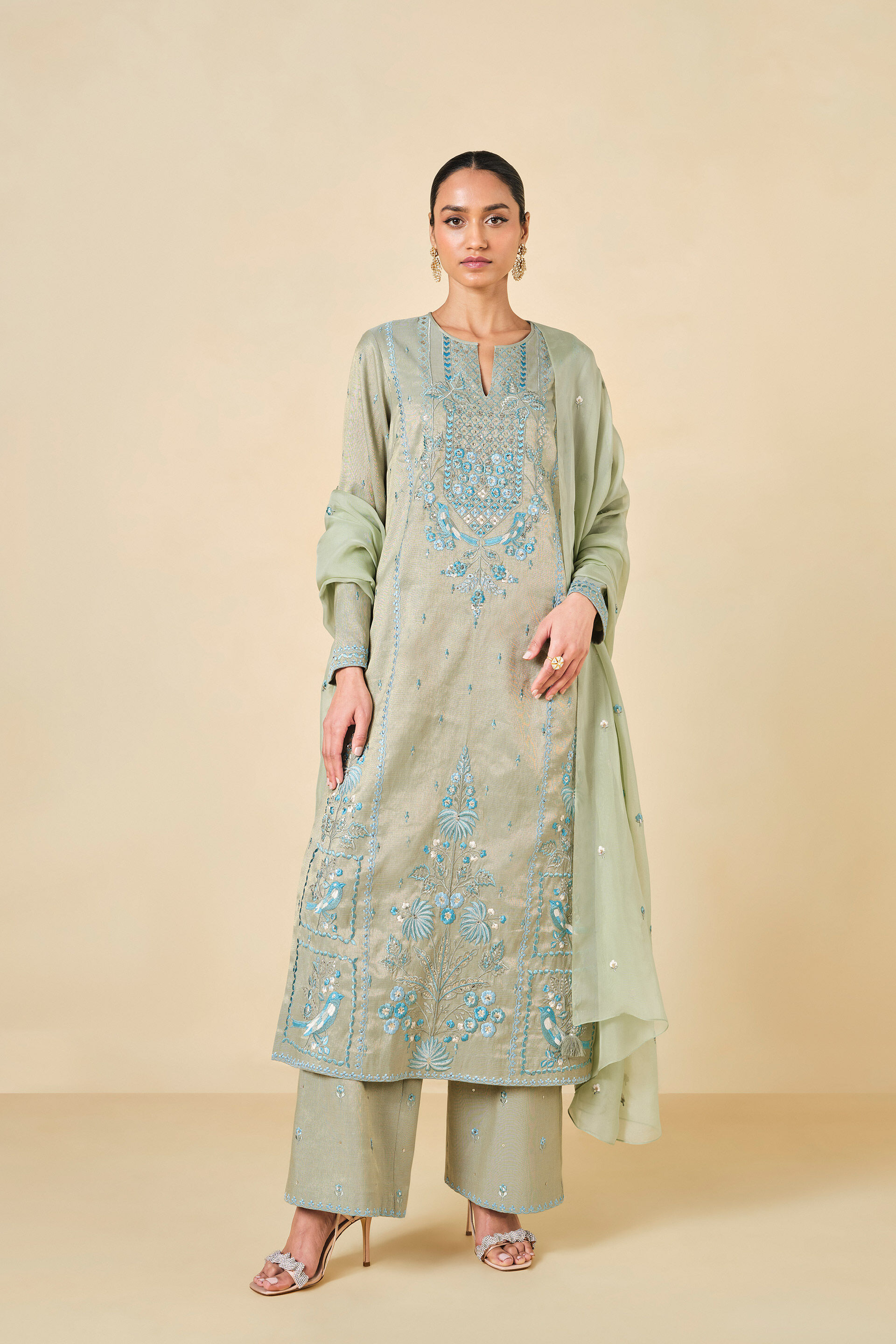 Ambudhi Embroidered Suit Set - Sage