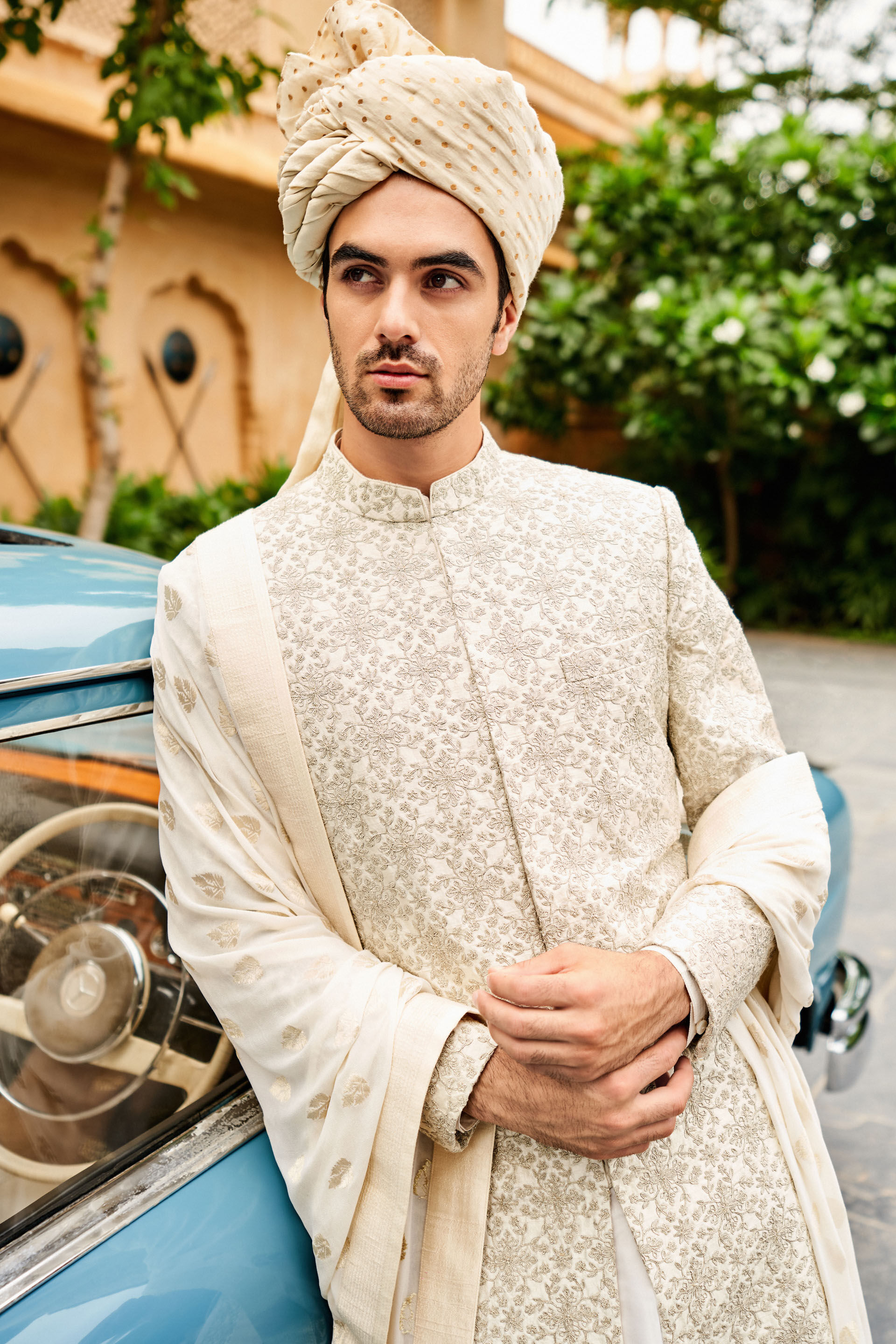 Off white sherwani for groom top