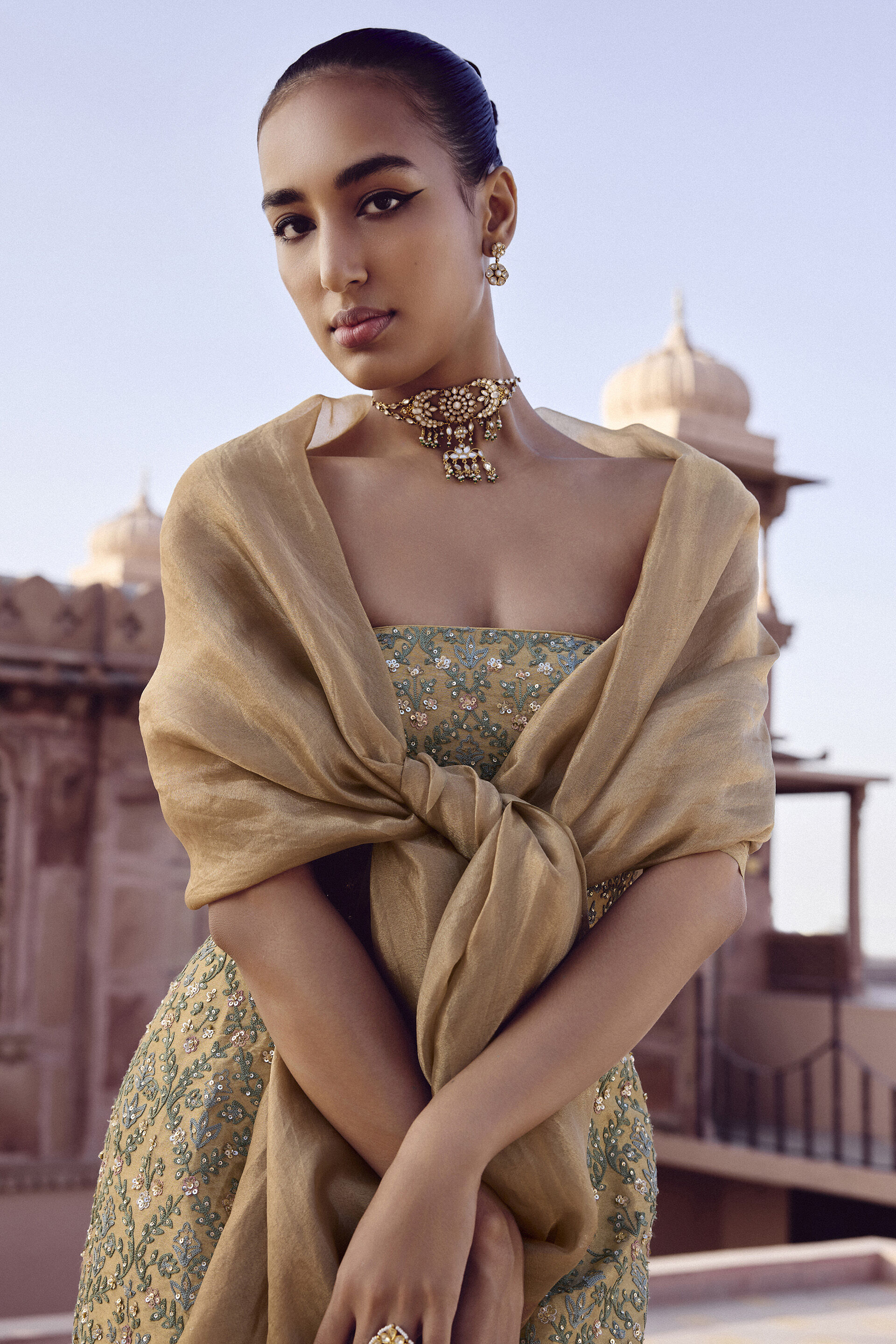 Sahuri Embroidered Silk Gown - Gold, Gold, image 3