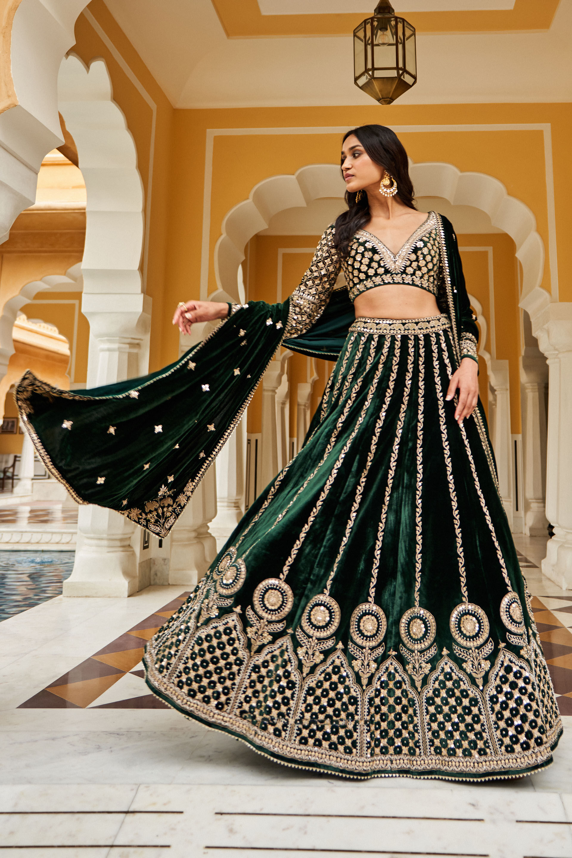 Shumaila Lehenga - Green