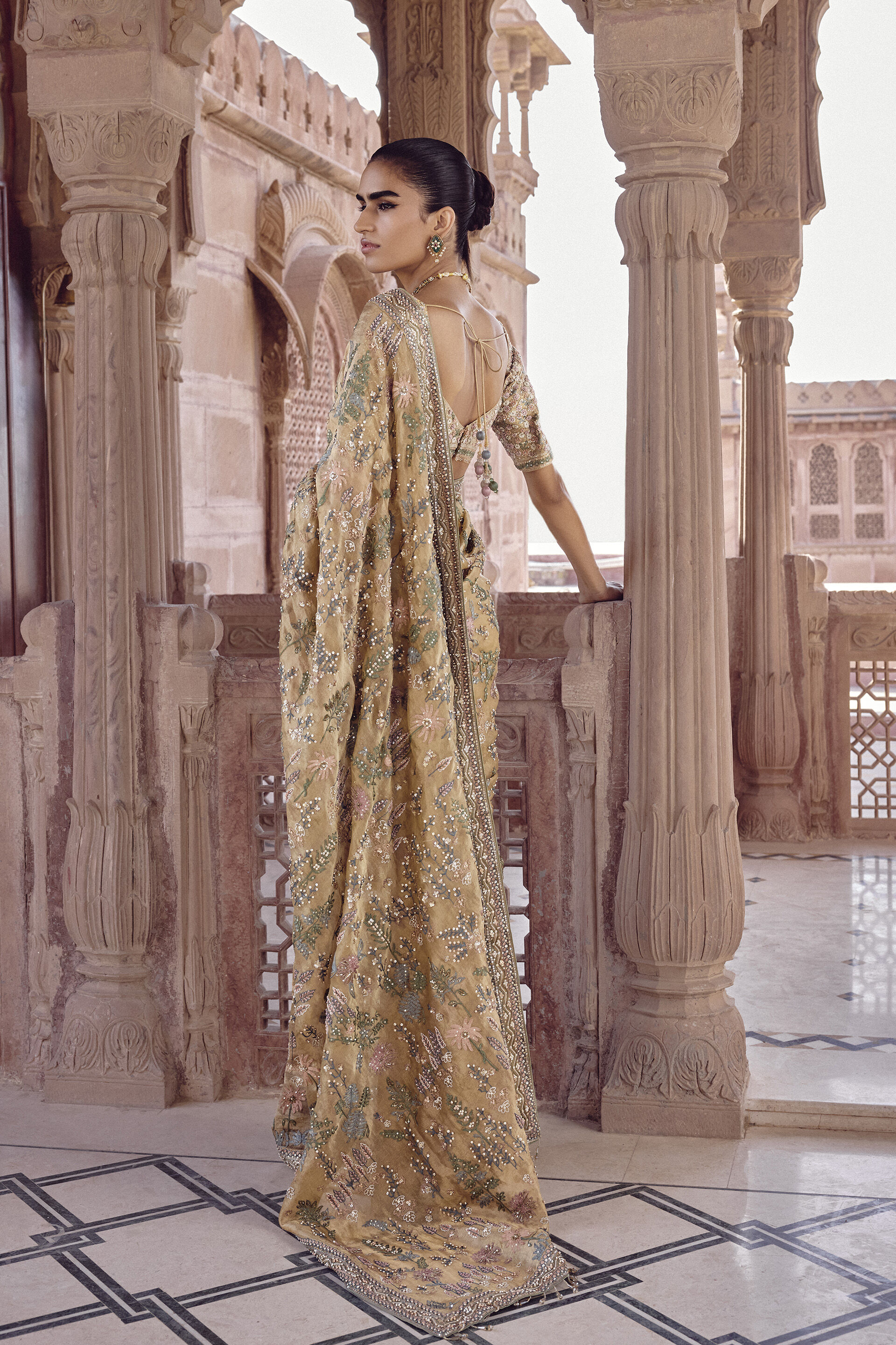 Sahuri Embroidered Silk Saree - Gold