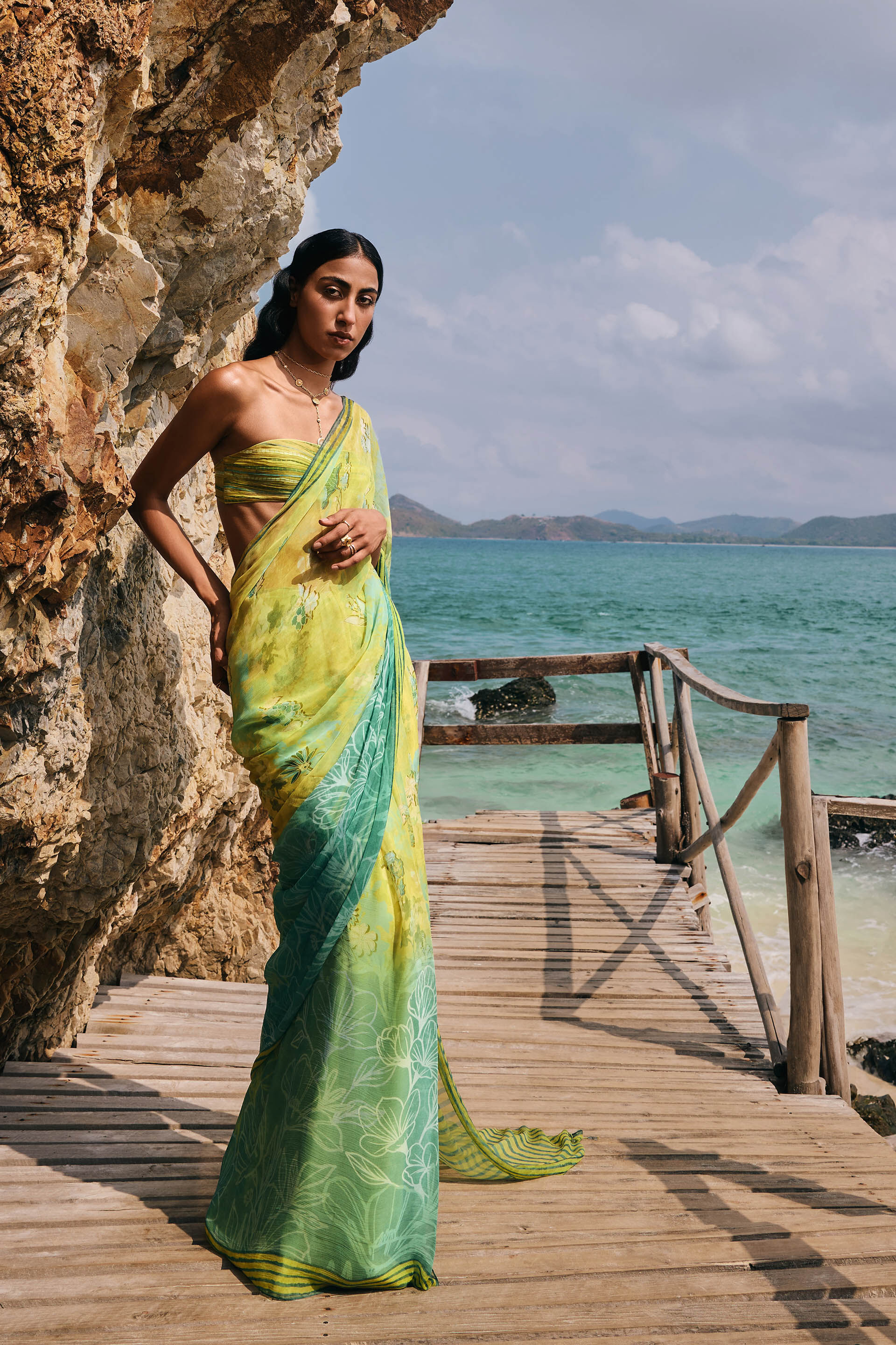 Ramone Chiffon Saree, Sage, image 1