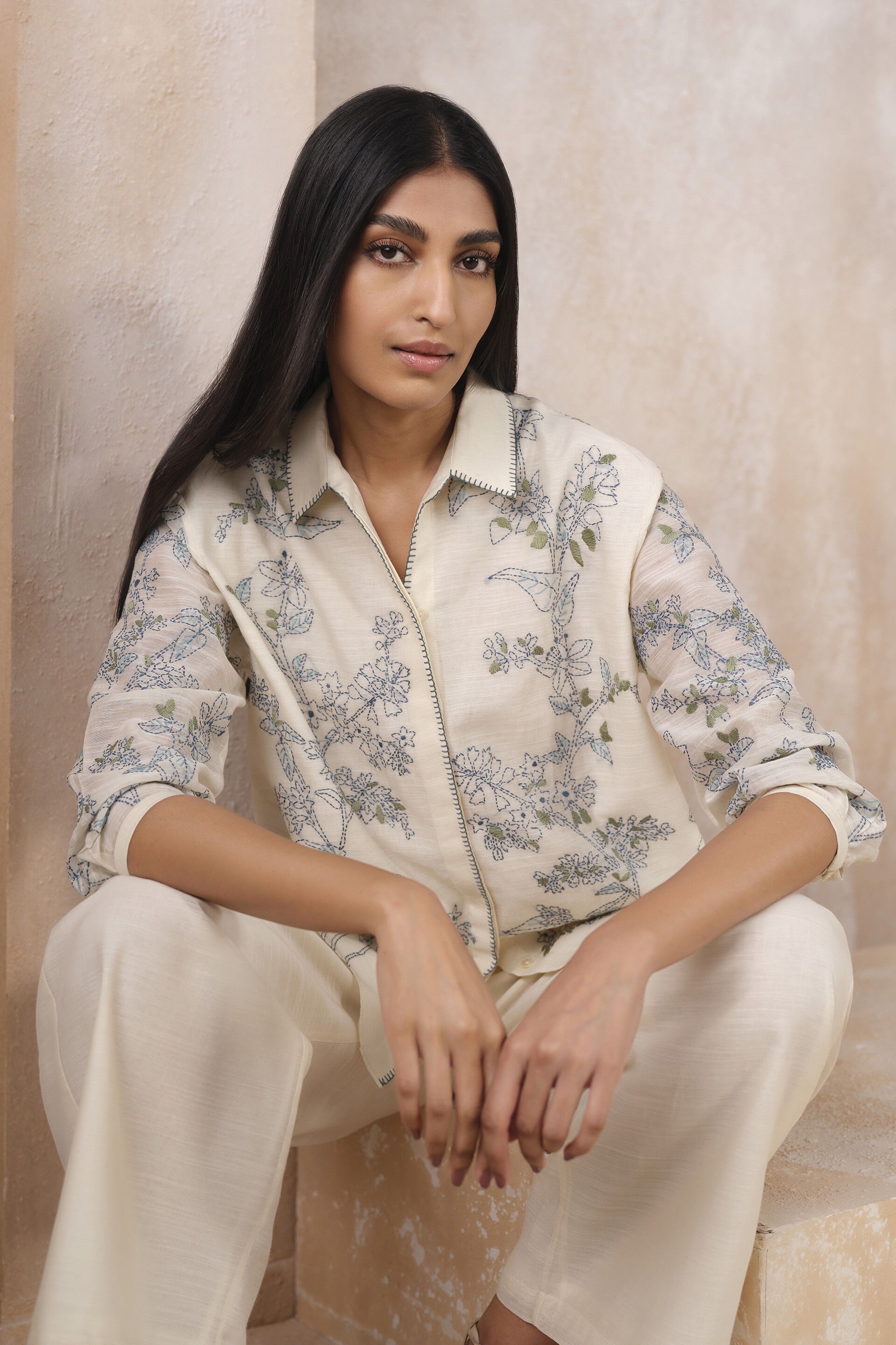 Suvi Hand-embroidered Kantha Shirt - White, White, image 4