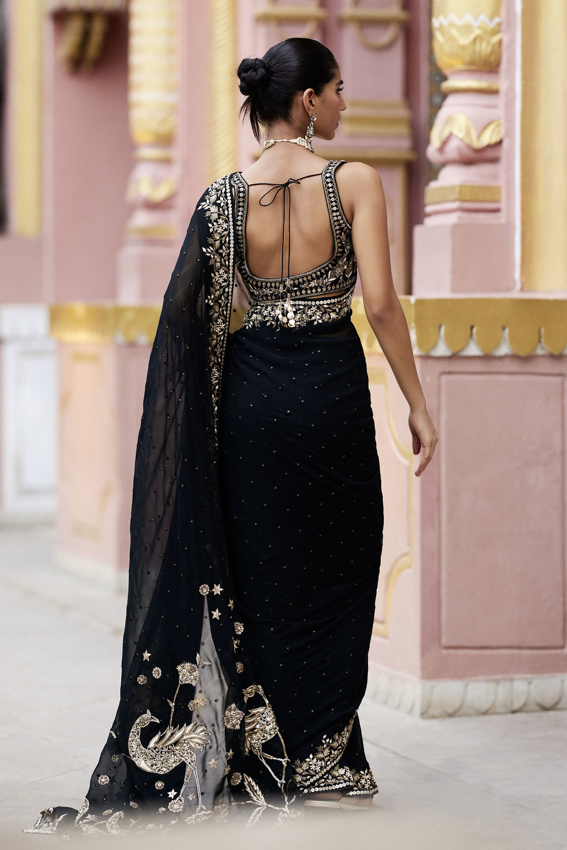 Shazfa Gota Patti Zari Saree Black
