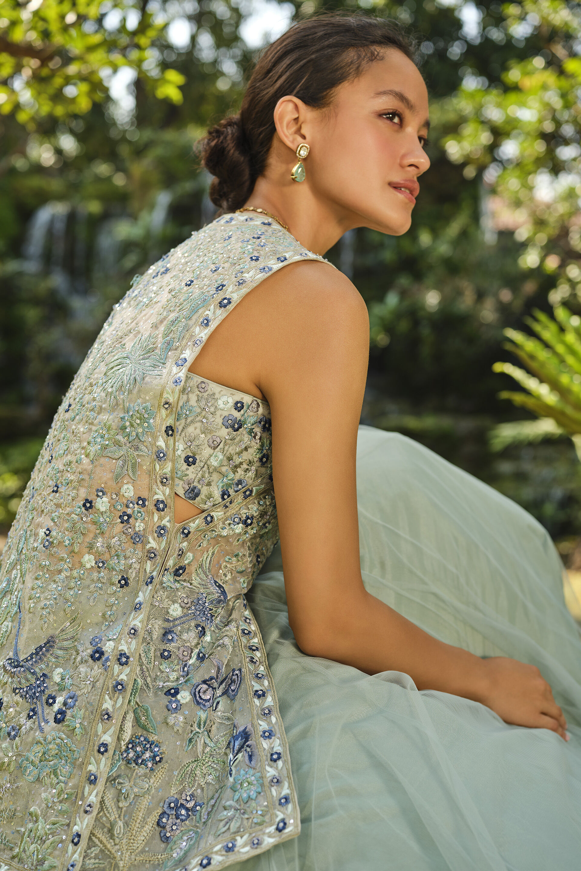 Ardis Embroidered Silk Skirt Set - Sage, Sage, image 4