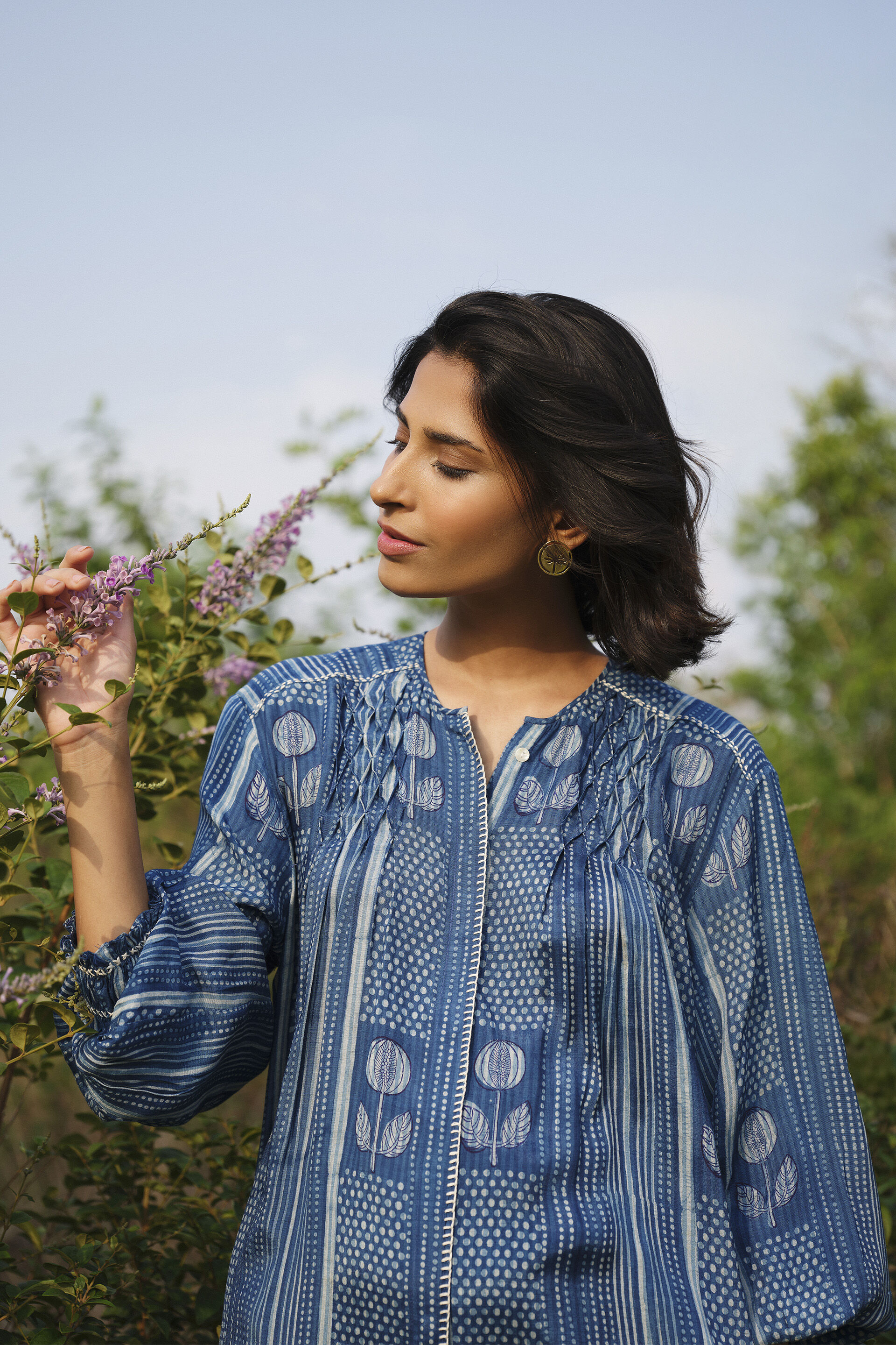 Laguna Hand-block Printed Mul Co-ord - Indigo, Indigo, image 3
