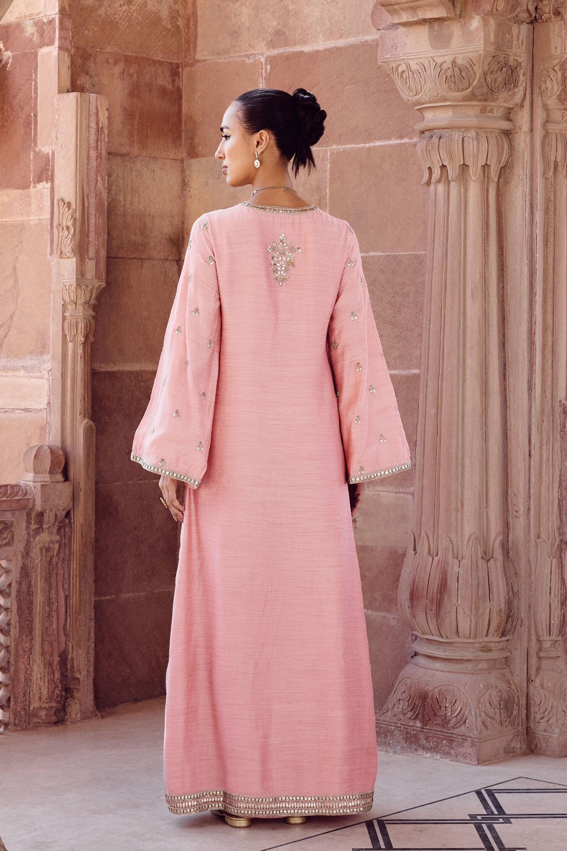 Iraja Gota Patti Silk Kaftan - Blush