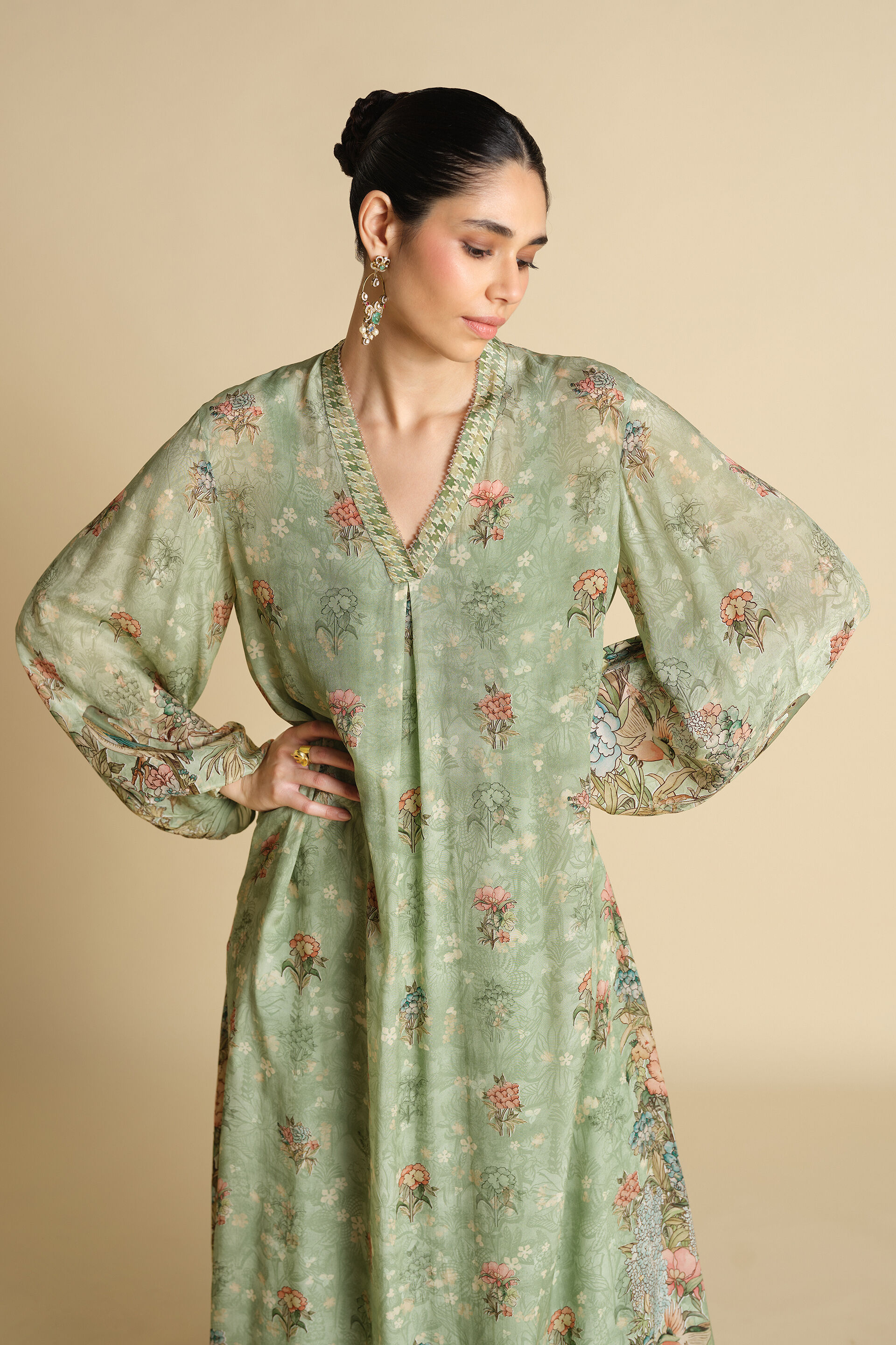 Fareeha Printed Kaftan - Sage, Sage, image 4