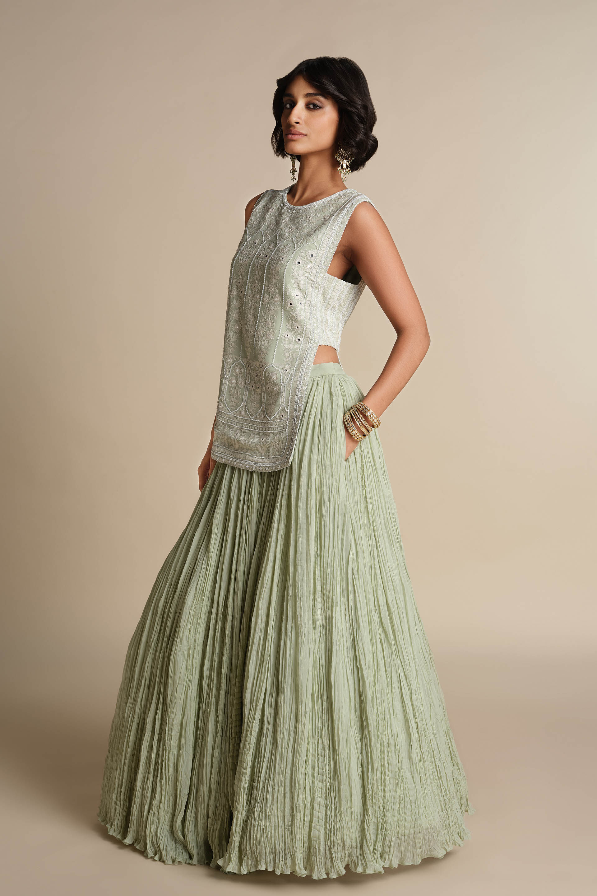 Raisa Embroidered Skirt Set - Sage