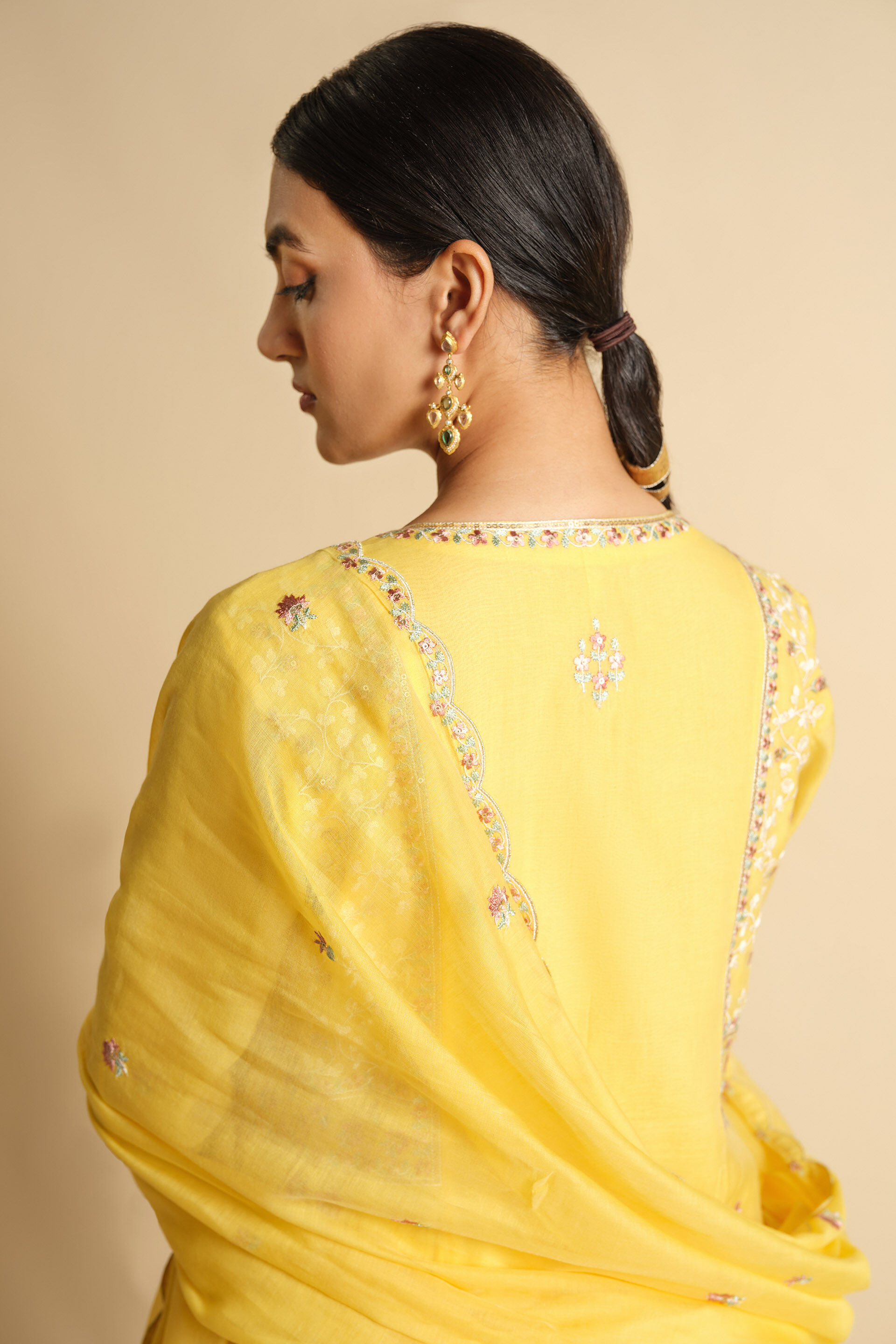 Zareen Embroidered Mul Suit Set - Yellow, Yellow, image 5