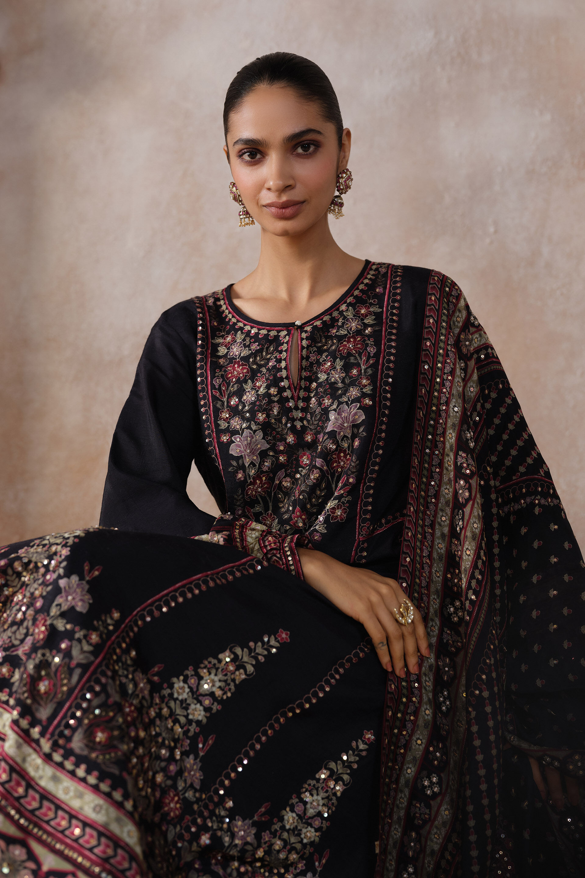 Avellana Silk Anarkali Set - Black, Black, image 4