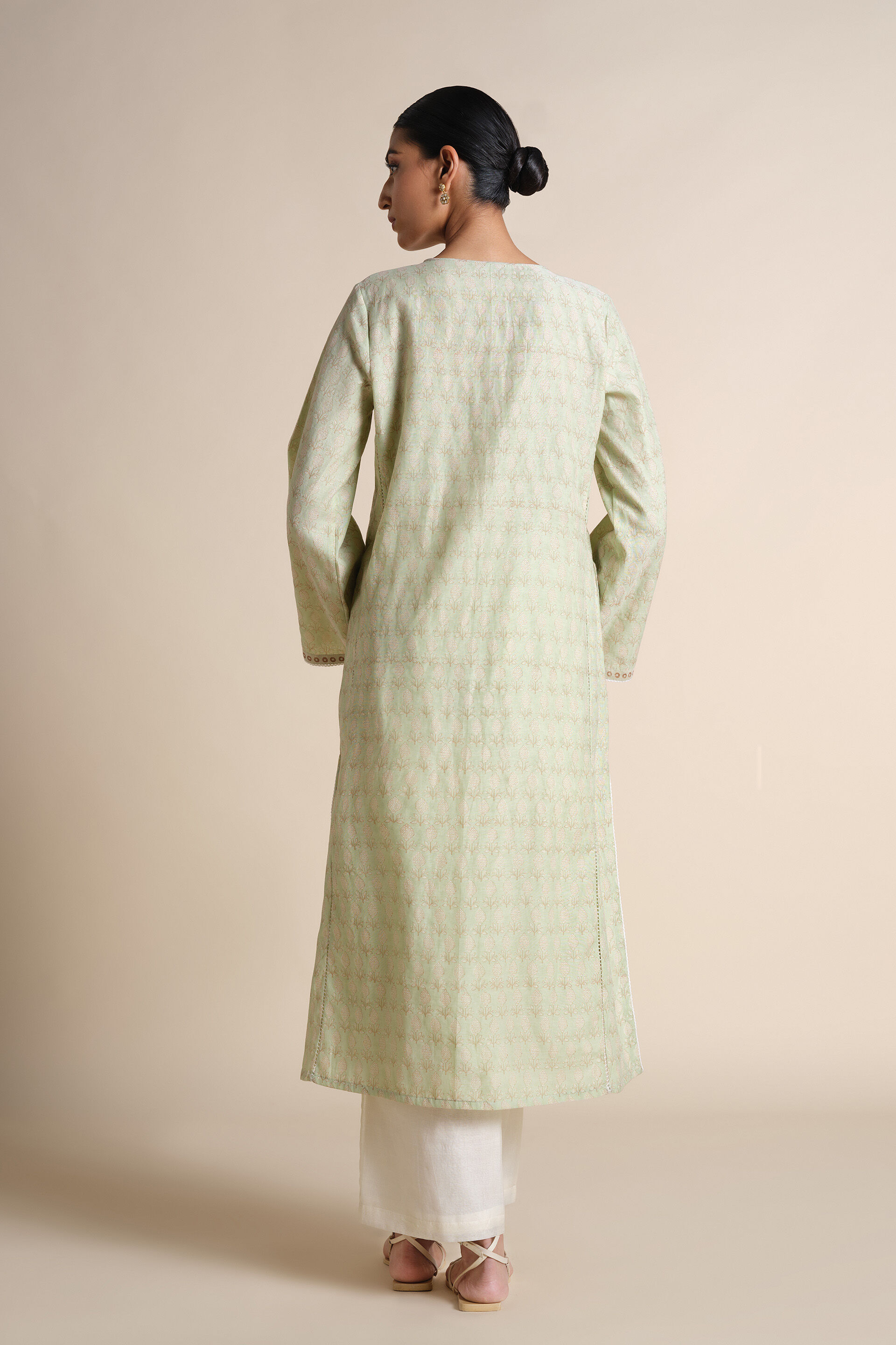 Janan Embroidered Mul Kurta - Sage, Sage, image 5
