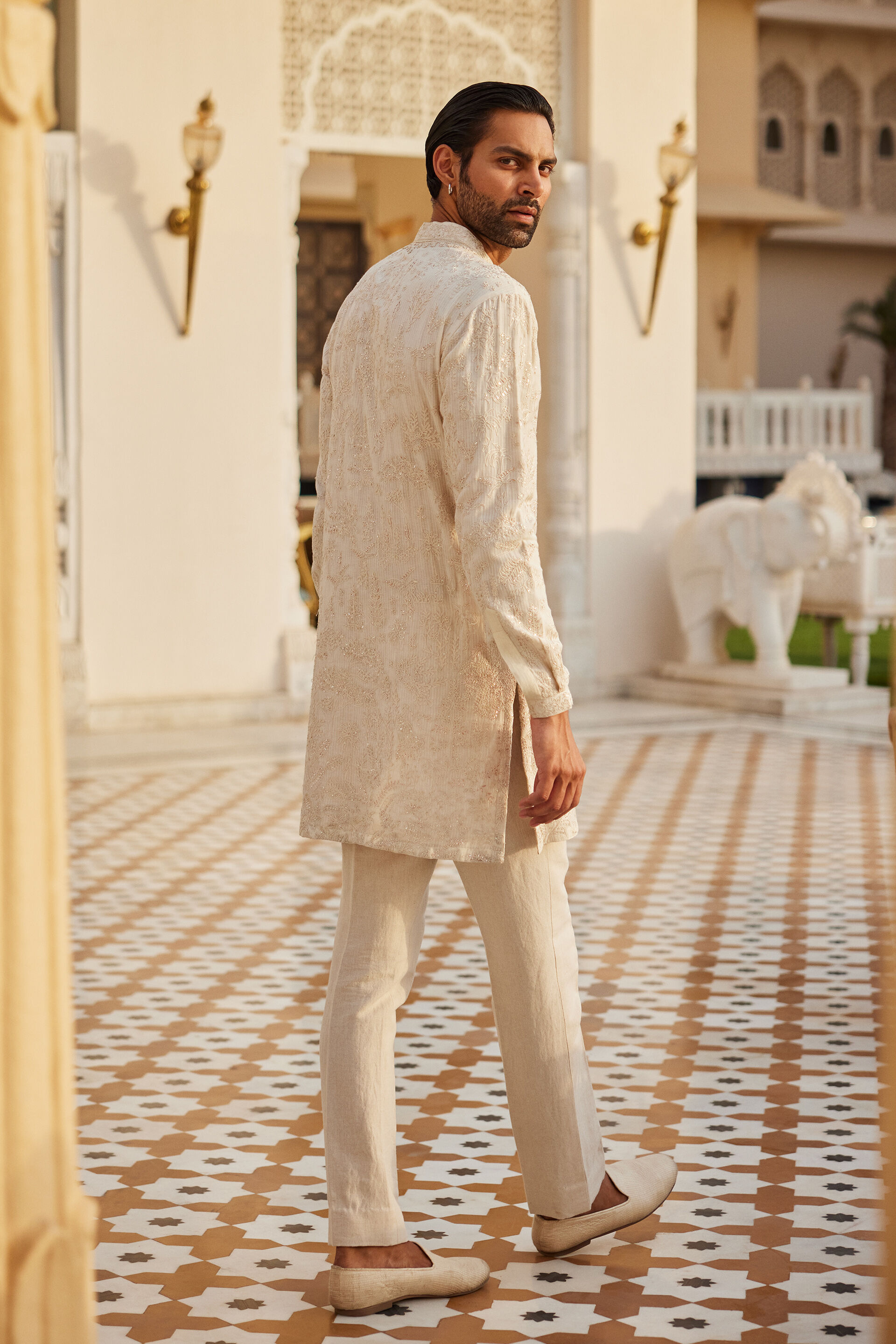 Adyant Embroidered Silk Kurta - Off White