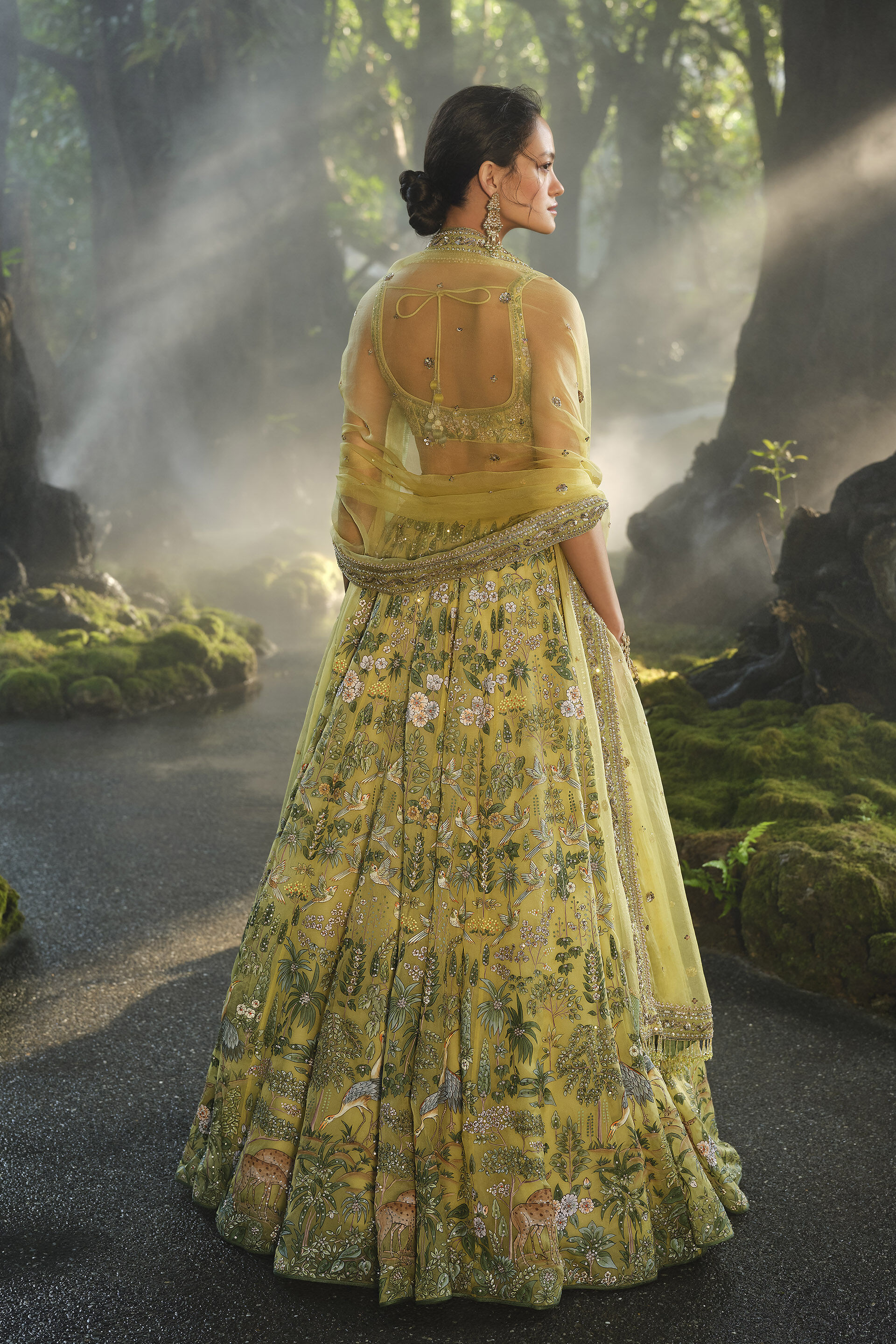 Meadowlark Hand-painted Pichhwai Silk Lehenga Set - Yellow