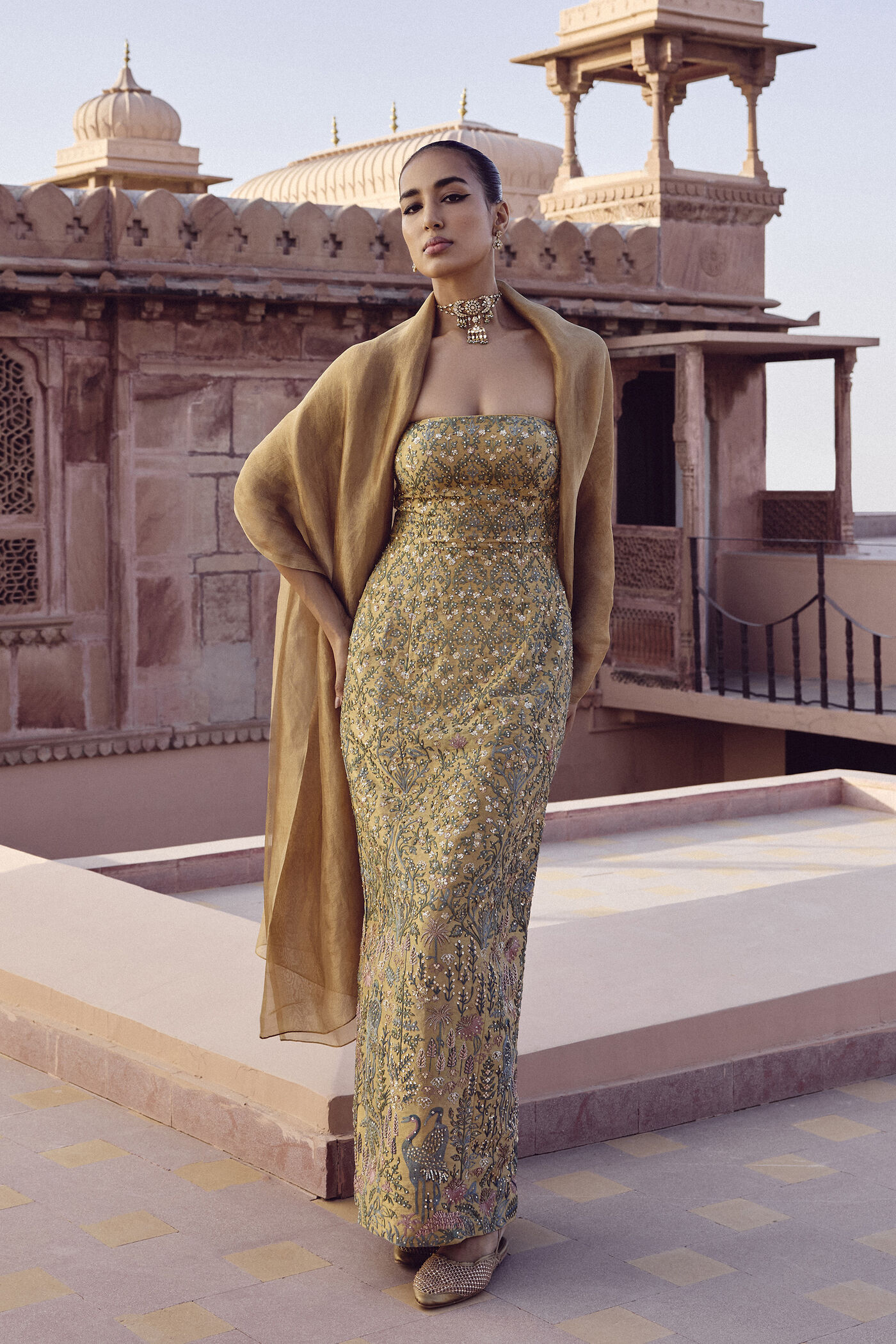 Sahuri Embroidered Silk Gown - Gold Sahuri Embroidered Silk Gown - Gold