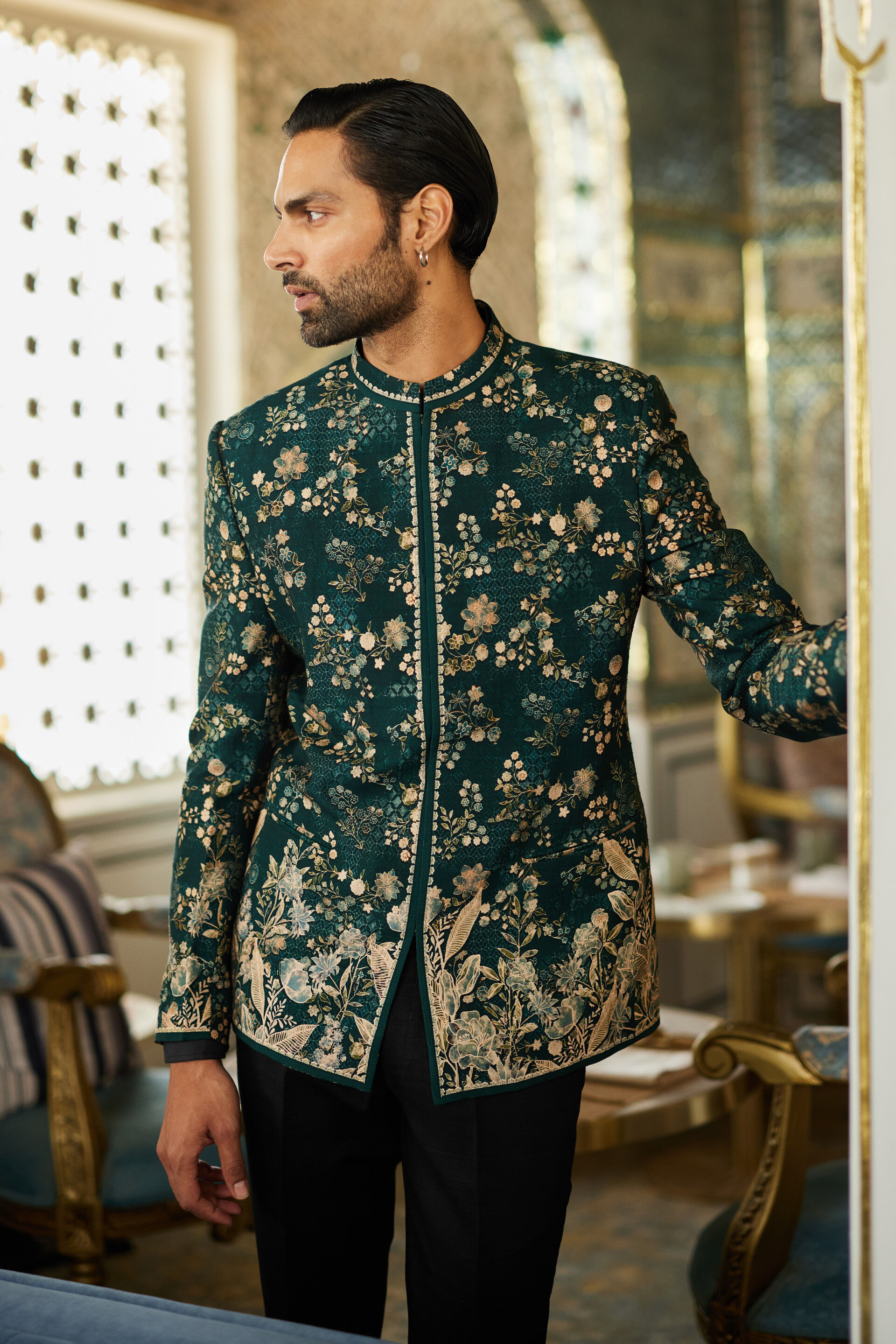 Javin Silk Bandhgala - Green, Green, image 3