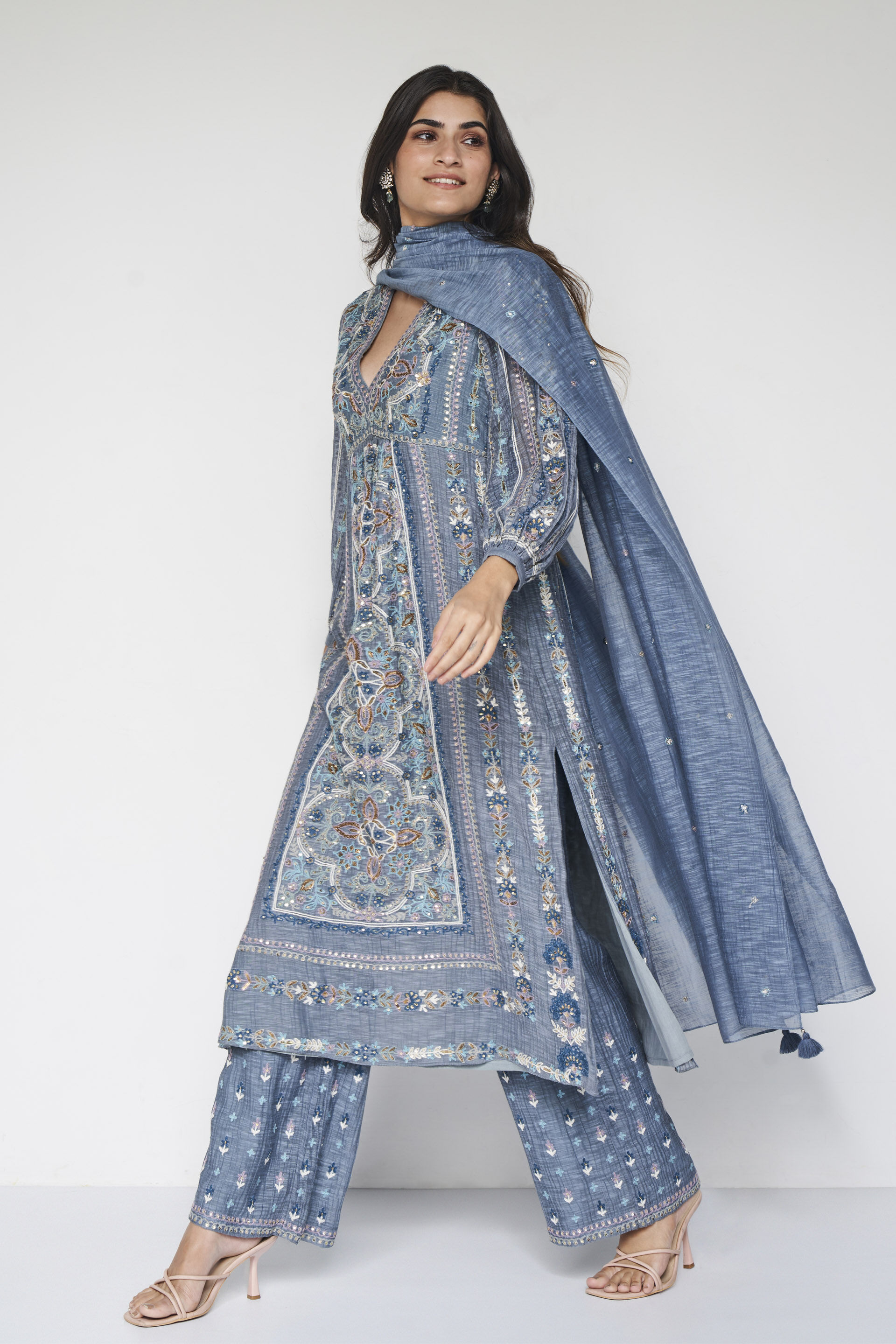 Sabela SEWA Hand-embroidered Mul Suit Set - Slate Grey, Slate Grey, image 4