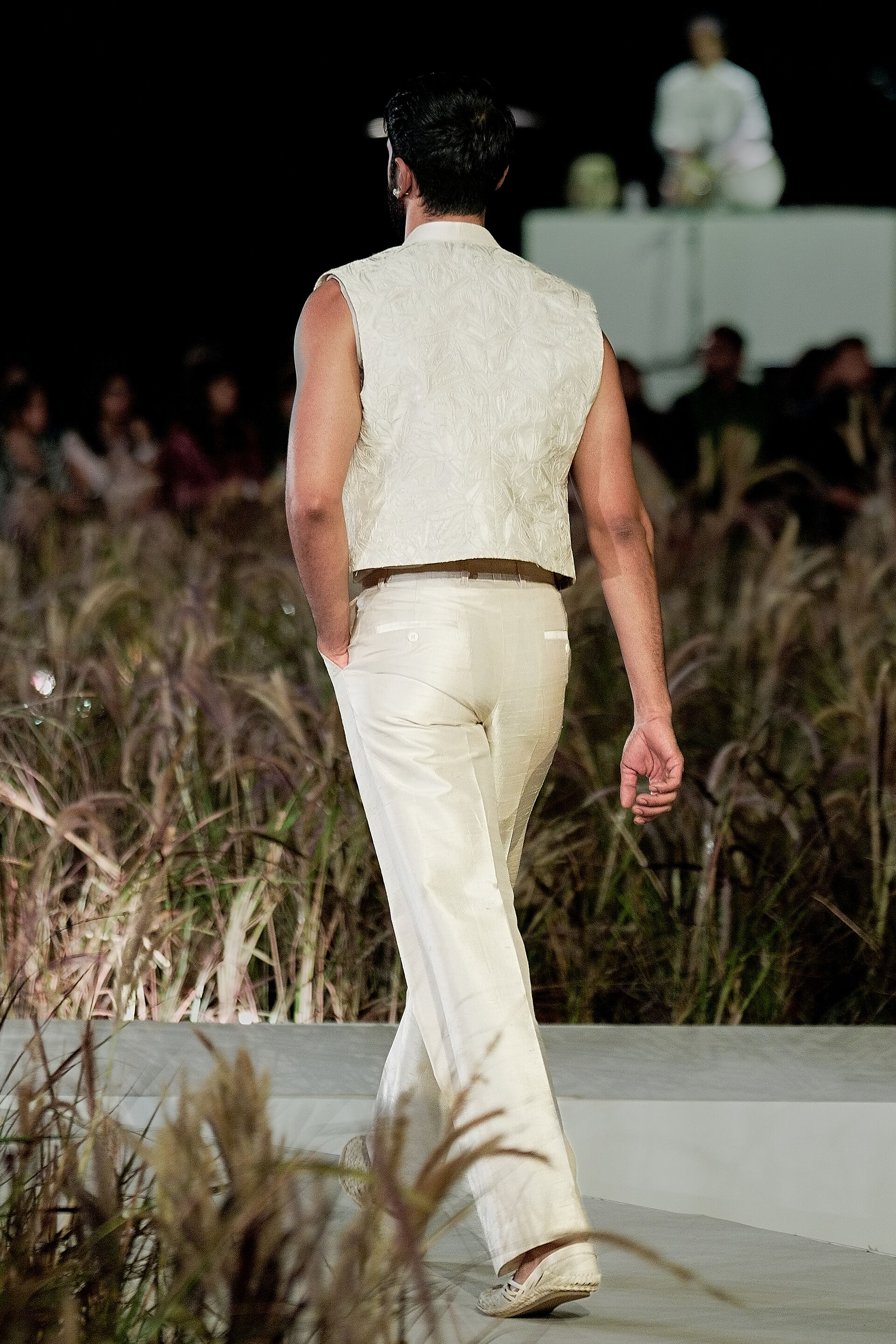 Fintan Embroidered Cord Silk Jacket Set - Ivory