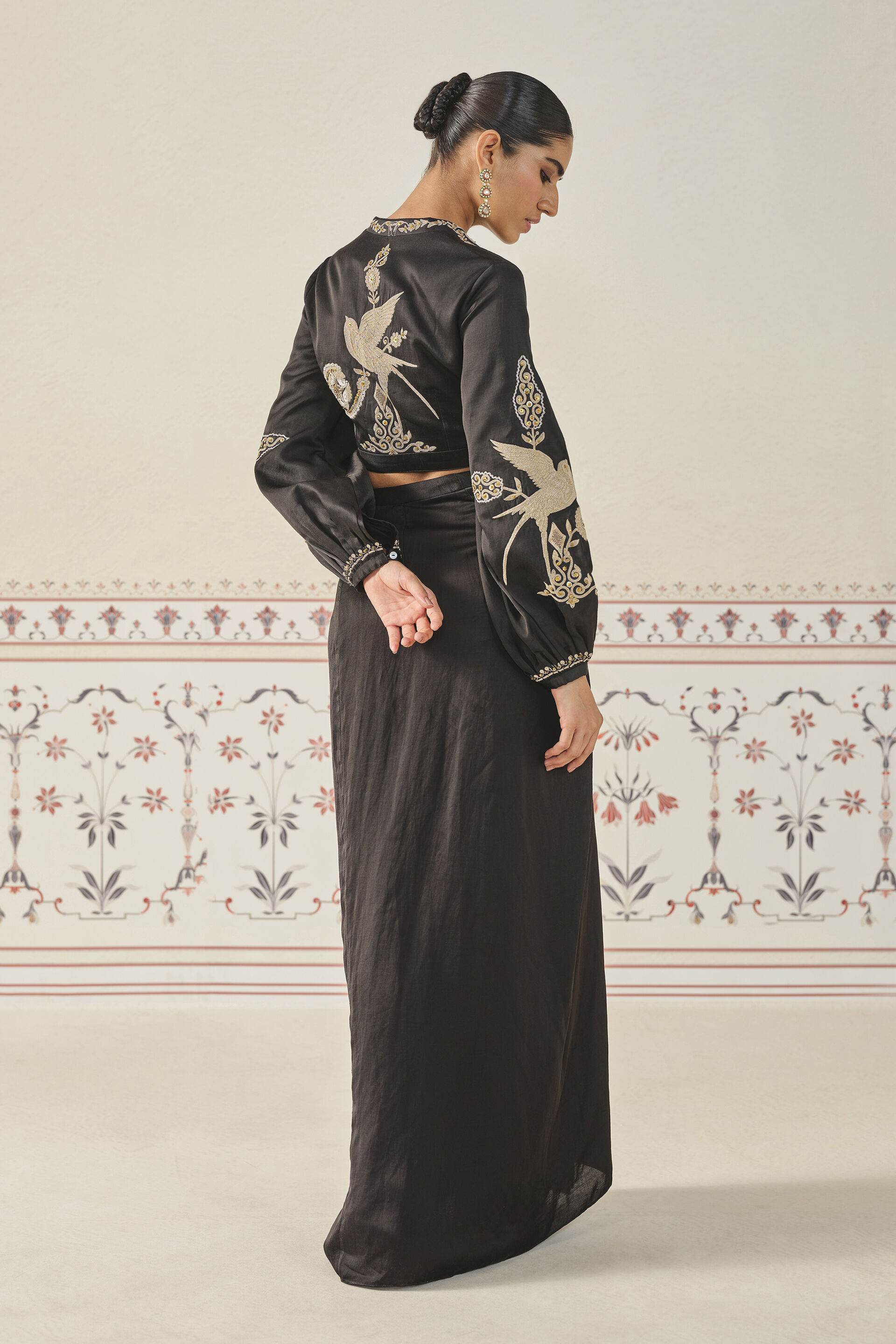 Saanjh Embroidered Cord Skirt Set - Black