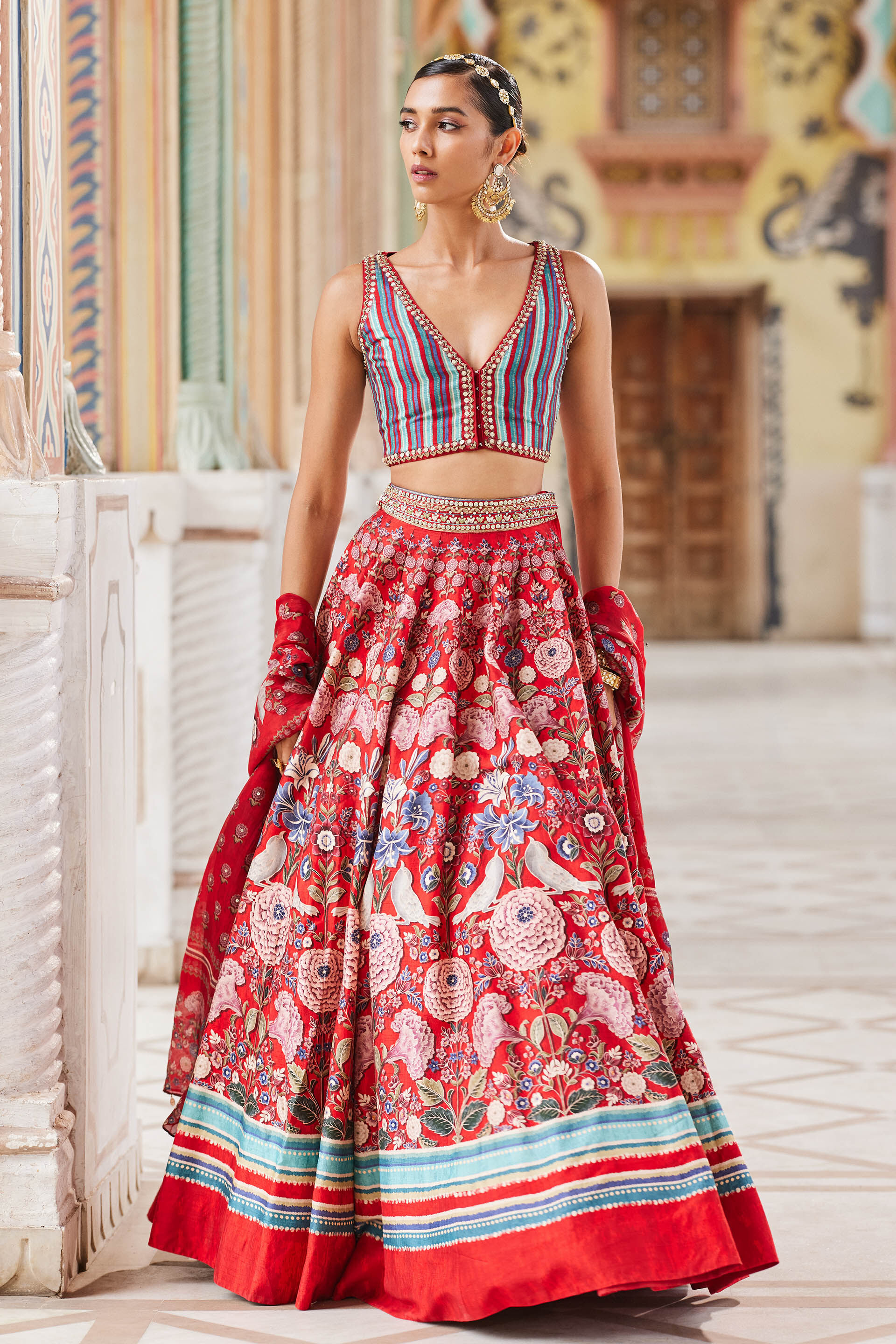 Ghazal Embroidered Lehenga Red