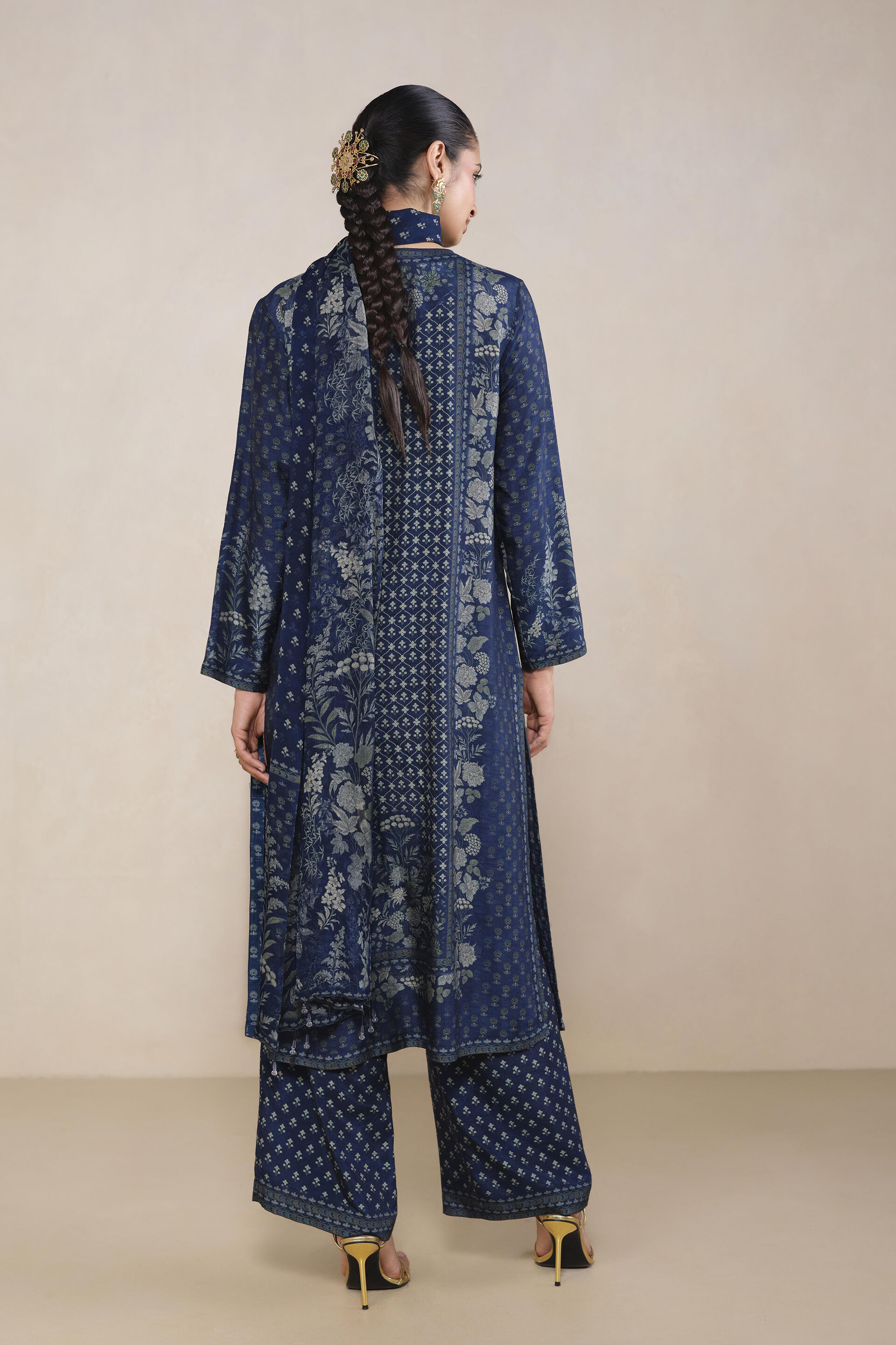 Kriti Printed Suit Set in Blue, Blue, image 2