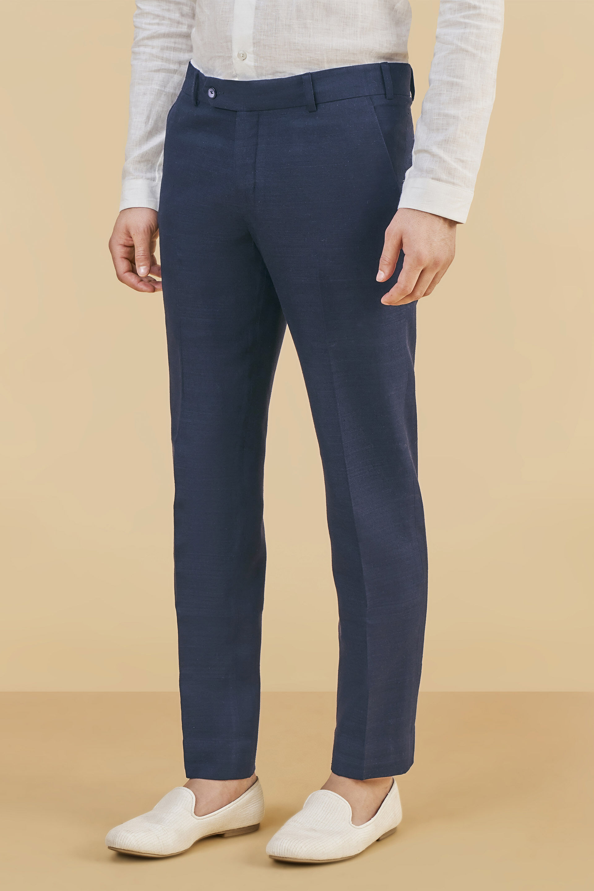 Navy Blue Silk Trousers