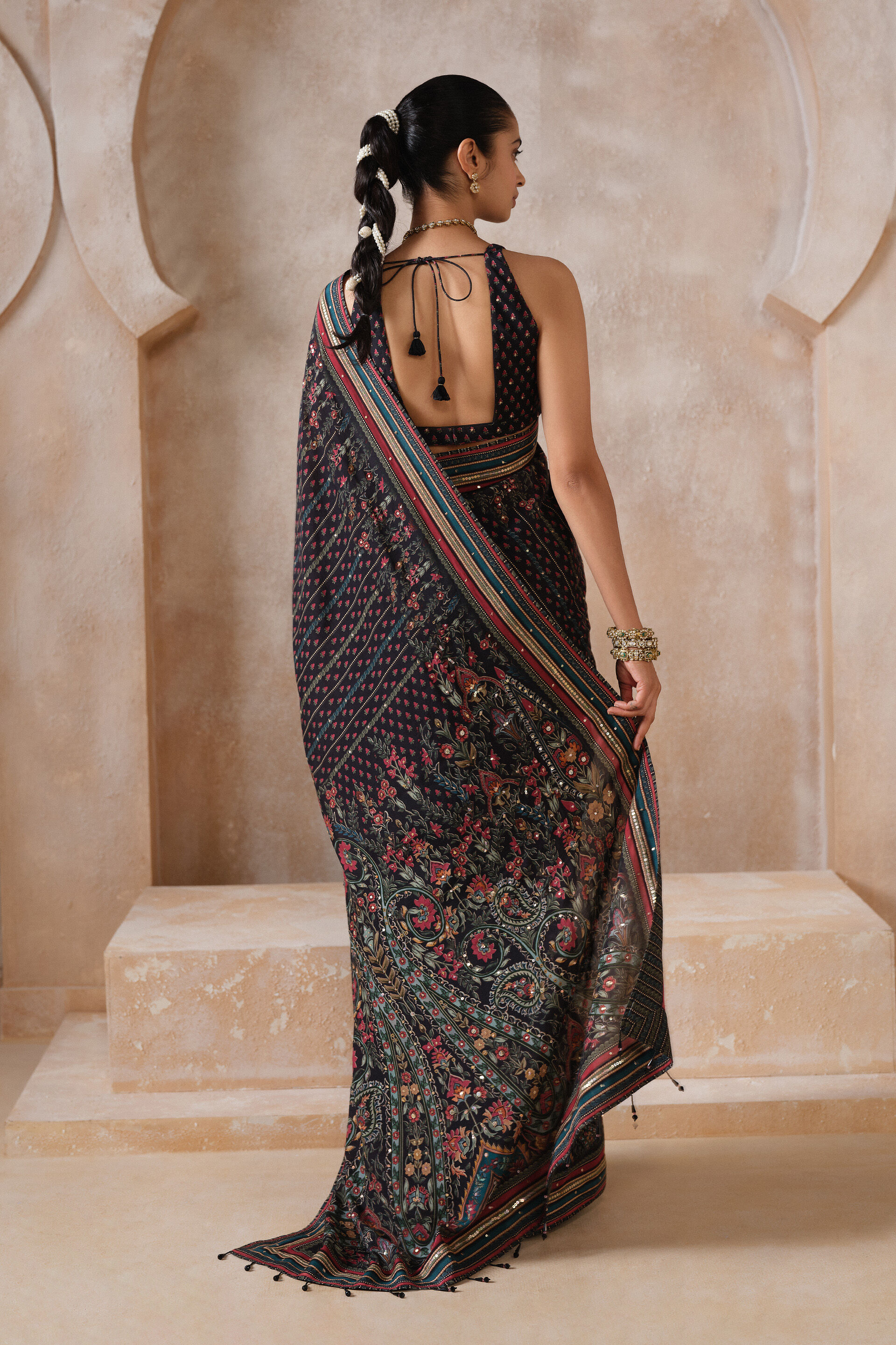 Somara Sequin Chiffon Saree - Black