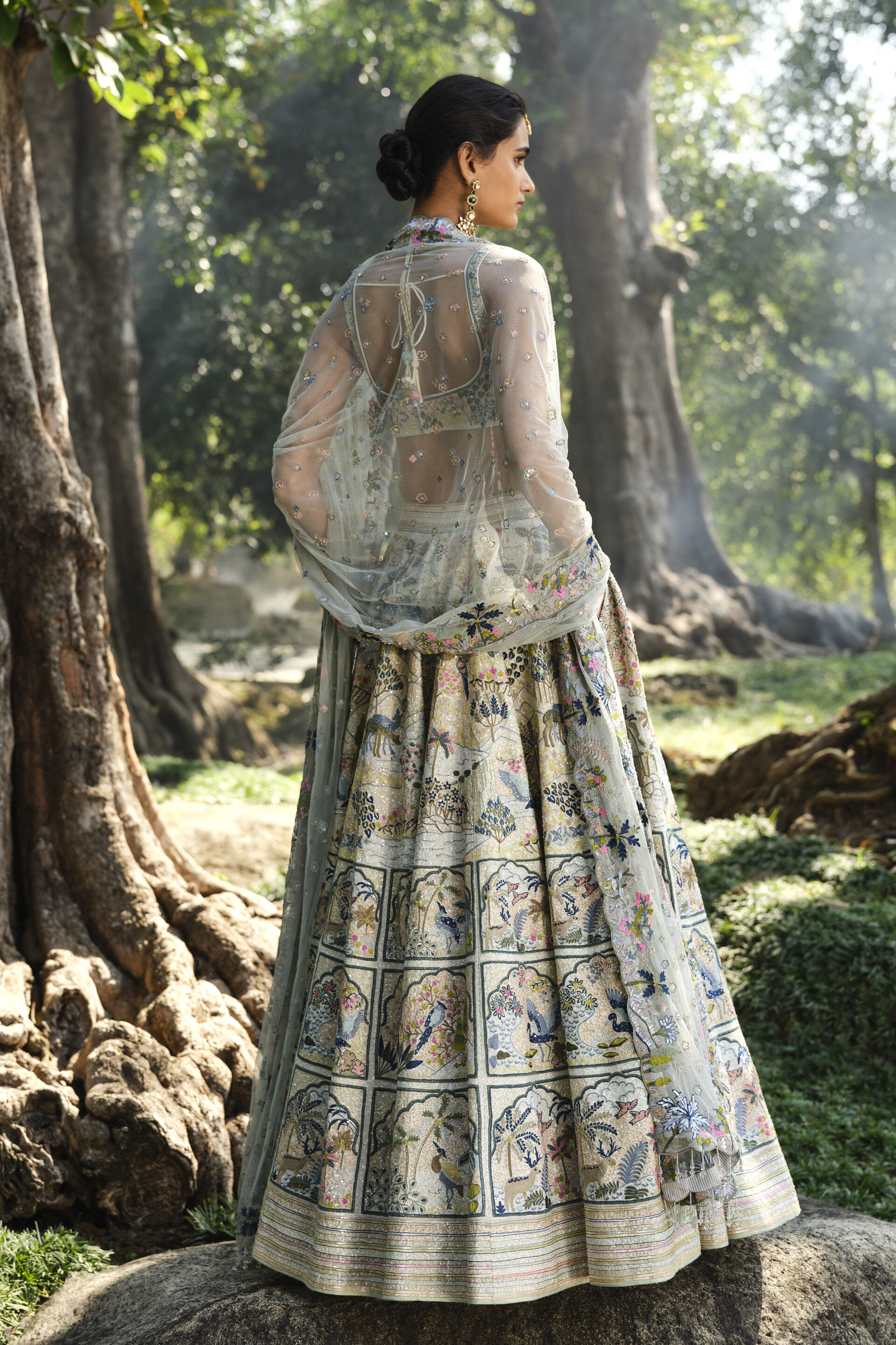 Woodelia Embroidered Silk Lehenga Set - Natural