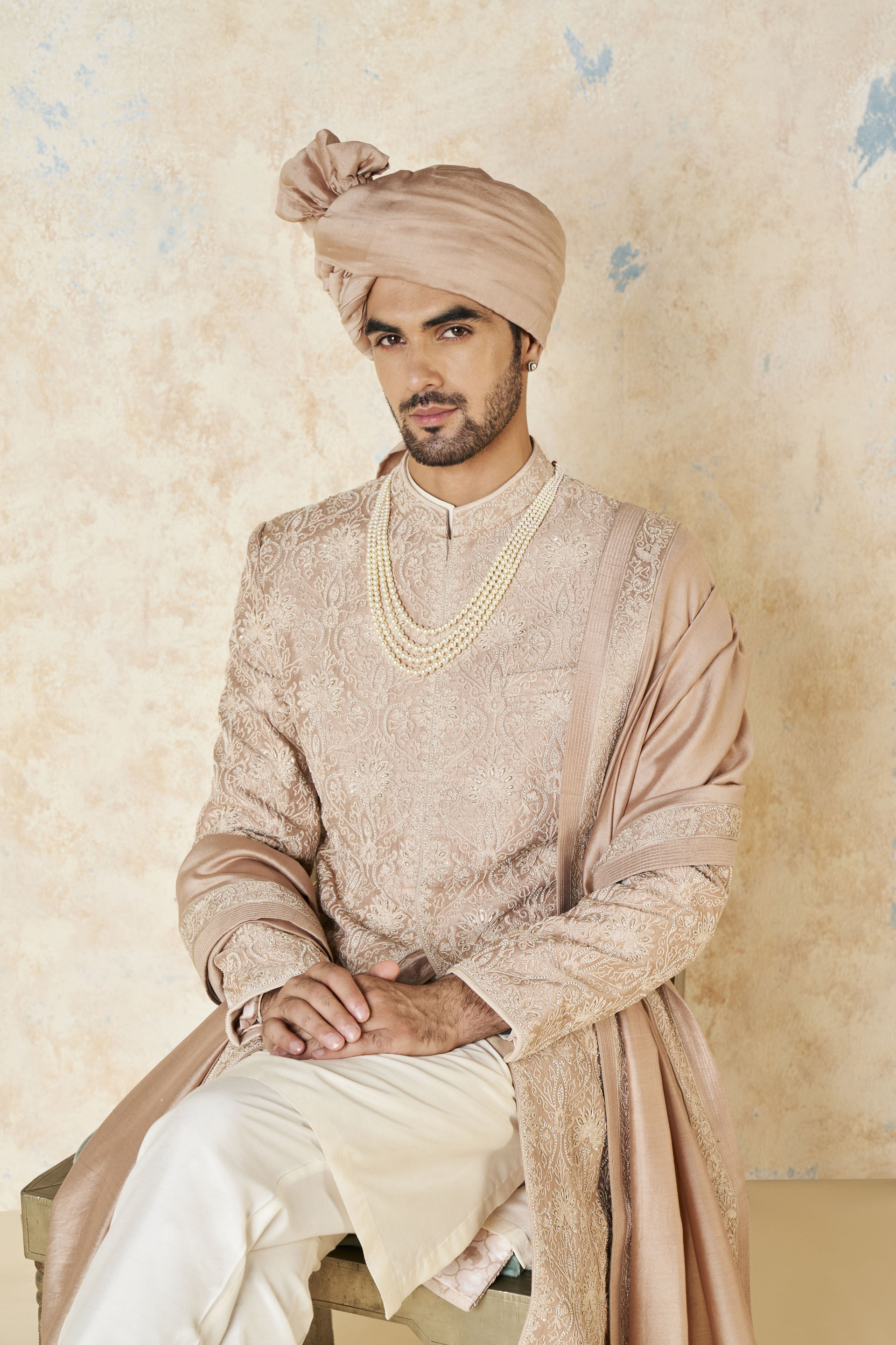 Ikshaan Embroidered Cord Silk Sherwani - Salmon, Salmon, image 6