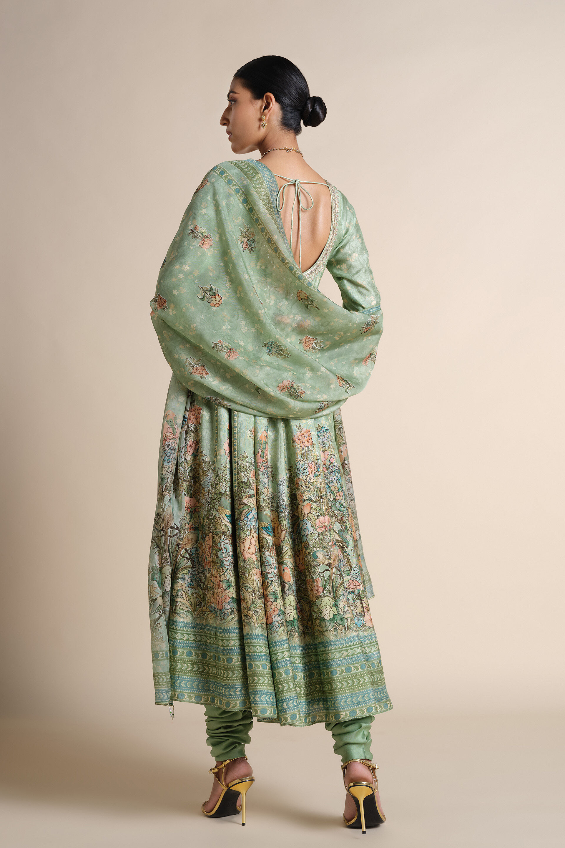 Tayma Silk Anarkali Set - Sage