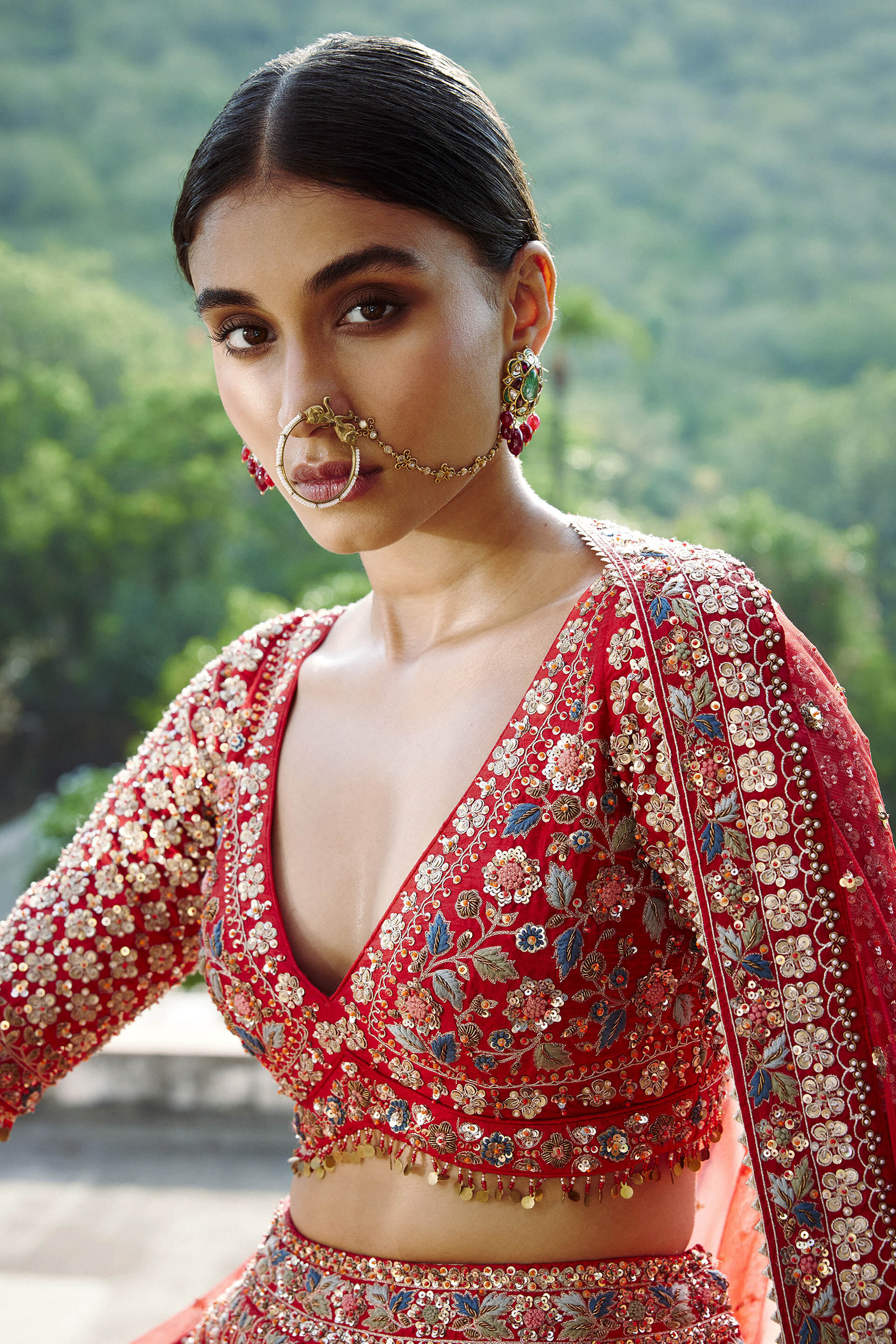Adhira Gota Patti Resham Silk Lehenga Red